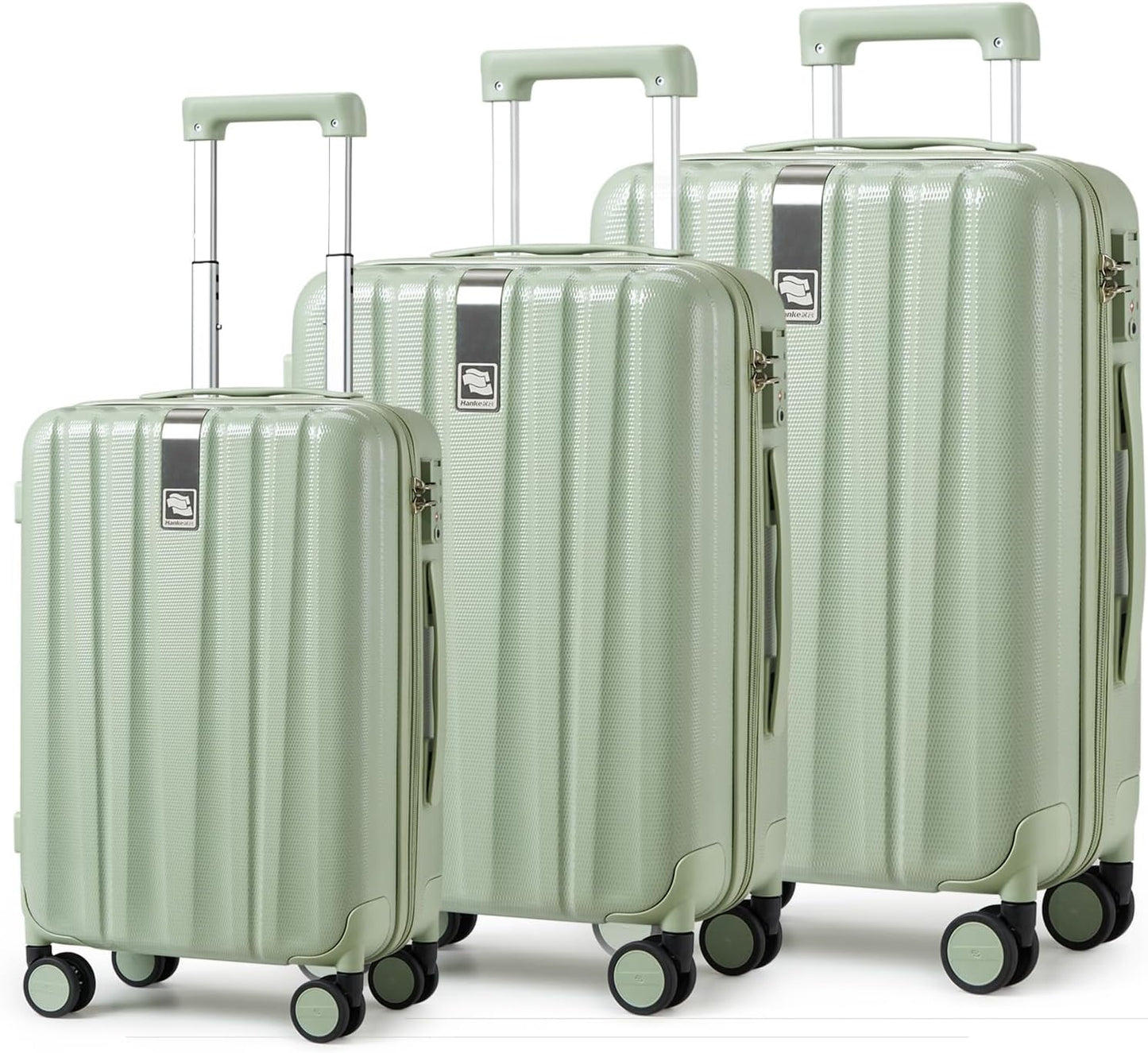 Hanke Luggage Sets 3 piece Carry On Luggage with Wheels PC Hard Shell Suitcases Lightweight Checked Travel Luggage Large Travel Suitcase Woman Men 20/24/29 Inch(Bamboo Green)