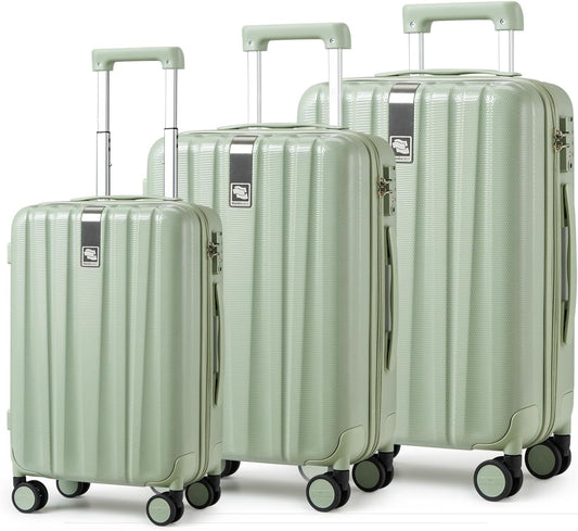 Hanke Luggage Sets 3 piece Carry On Luggage with Wheels PC Hard Shell Suitcases Lightweight Checked Travel Luggage Large Travel Suitcase Woman Men 20/24/29 Inch(Bamboo Green)