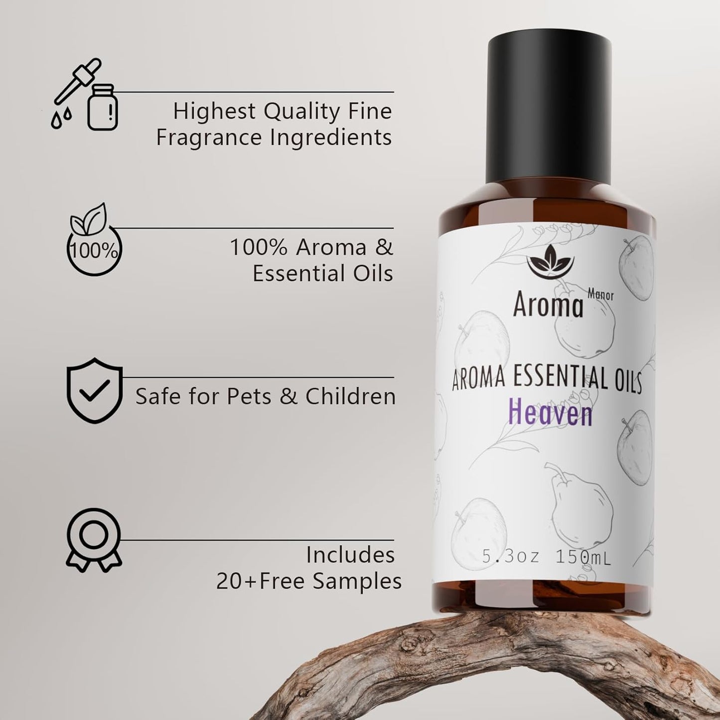 Essential Oil, Heaven Scent - 150ML Luxury Home Aromatherapy Diffuser Oil - Bergamot, Apple, Peach, Musk