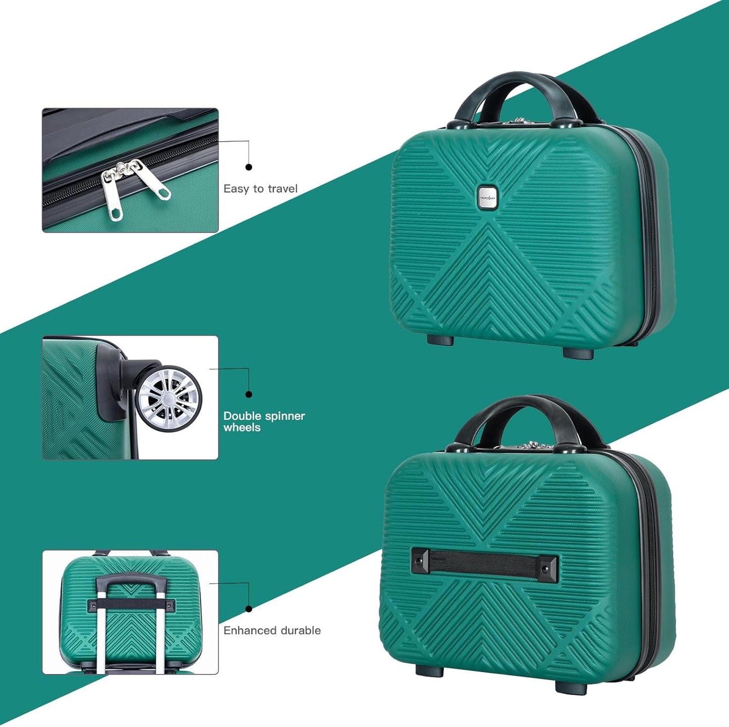 2 Piece Carry on Luggage Set, Airline Approved 20 Inch Luggage with Cosmetic Case Hard Shell Suitcase with Spinner Wheels, Dark Green