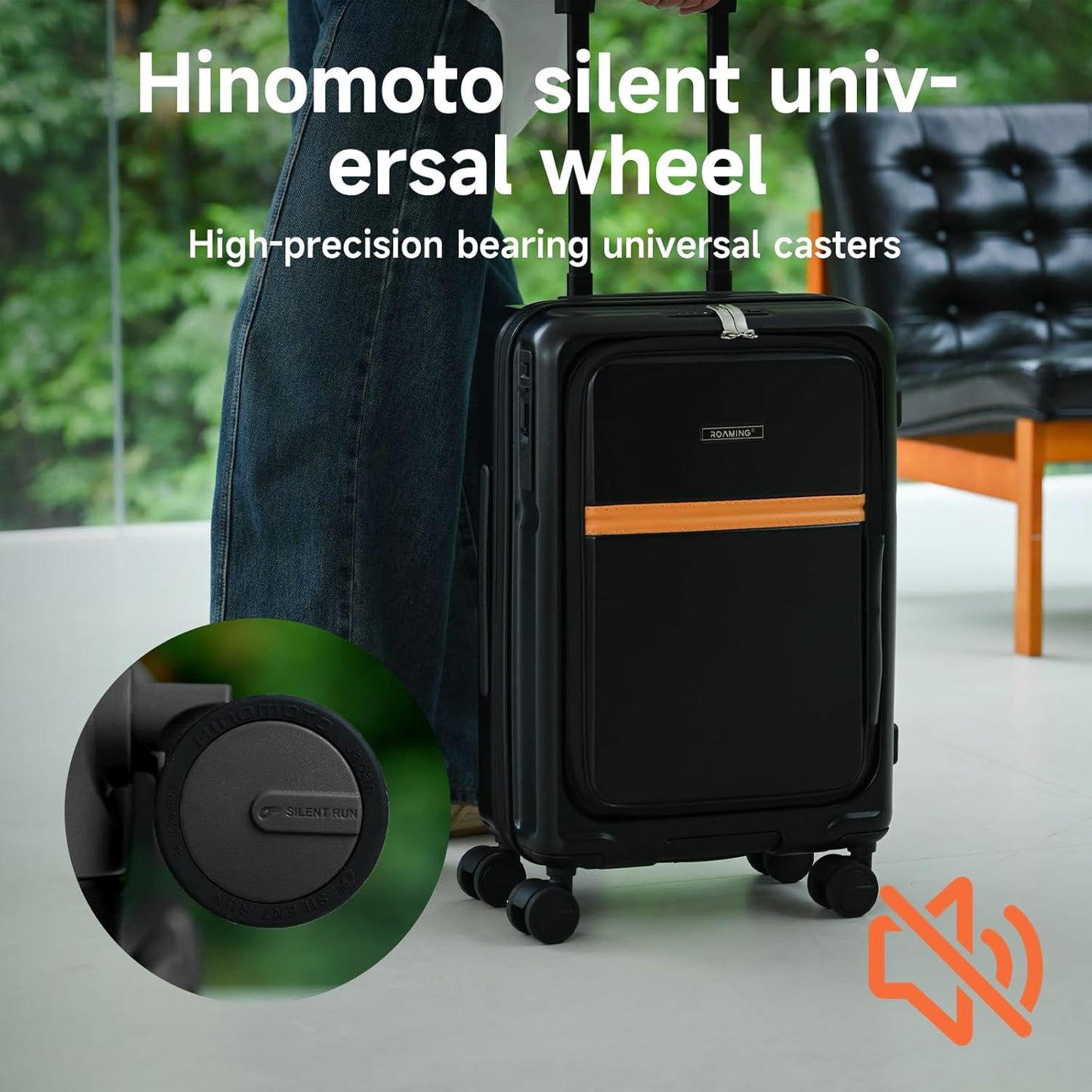 ROAMING Expandable 28-Inch Checked Luggage with Mute Brake Wheels Airline Approved Hard Shell Suitcases with Front Pocket Top Opening Luggage with TSA Lock for Short Business Travel, Black