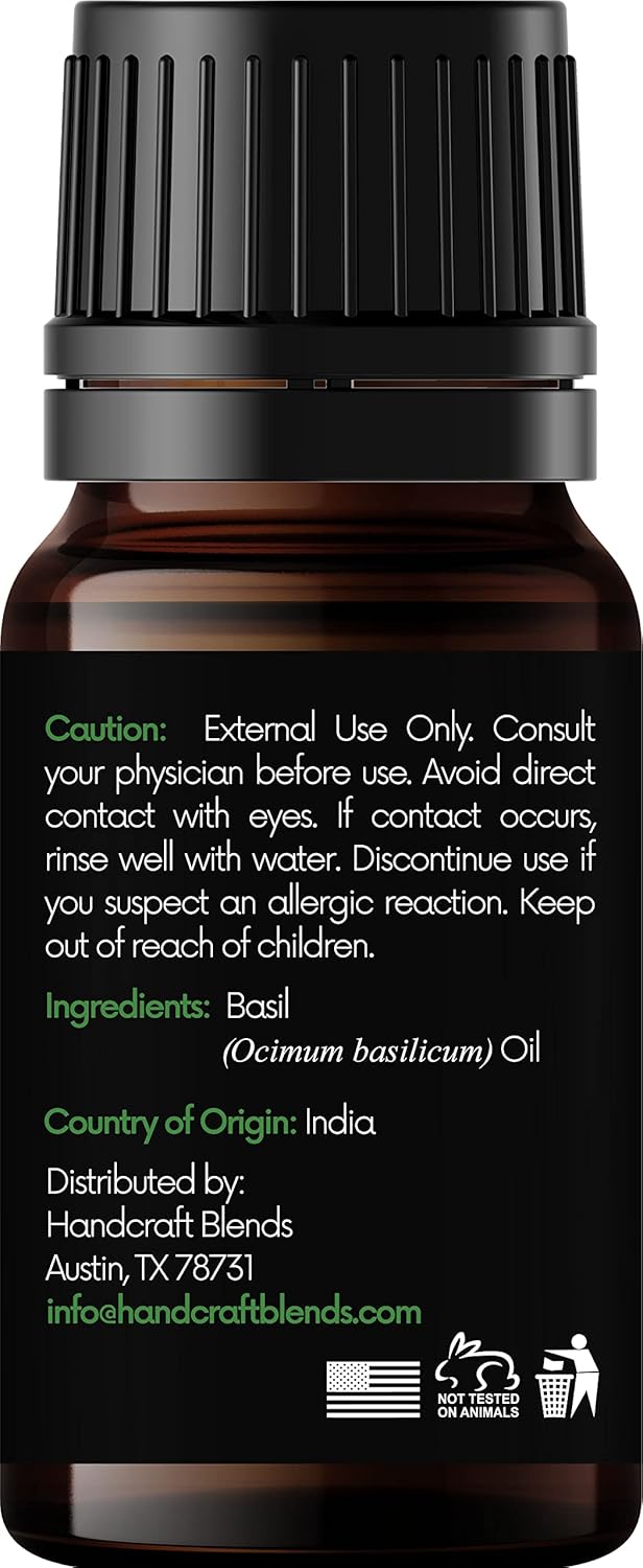 Handcraft Blends Basil Essential Oil – 0.33 Fl Oz – Pack of 2 – 100% Pure and Natural – Premium Grade Essential Oil for Diffuser and Aromatherapy, Skin, Massage, Candle and Soap Making Fragrance