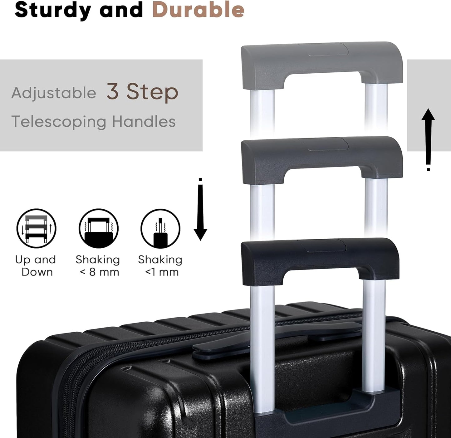 SHOWKOO Luggage Sets 3 Piece 100% PC Ultra Tough Hardside Expandable Suitcases Sets with TSA Lock Double Spinner Wheels (20in/24in/28in, Black