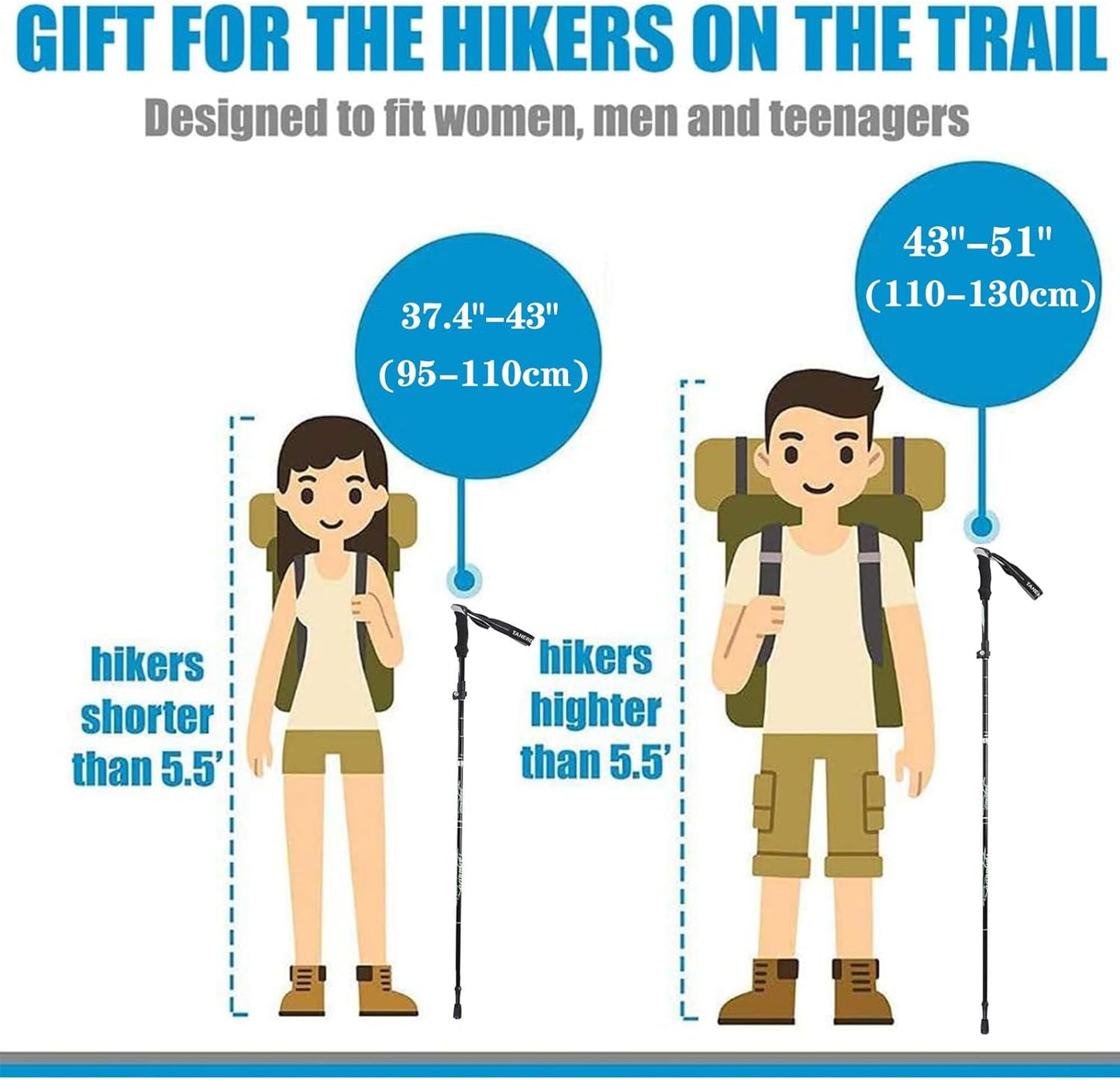 Single Trekking Pole | 7075 Aluminum Anti-Shock, Ultralight, Adjustable & Collapsible Hiking Stick