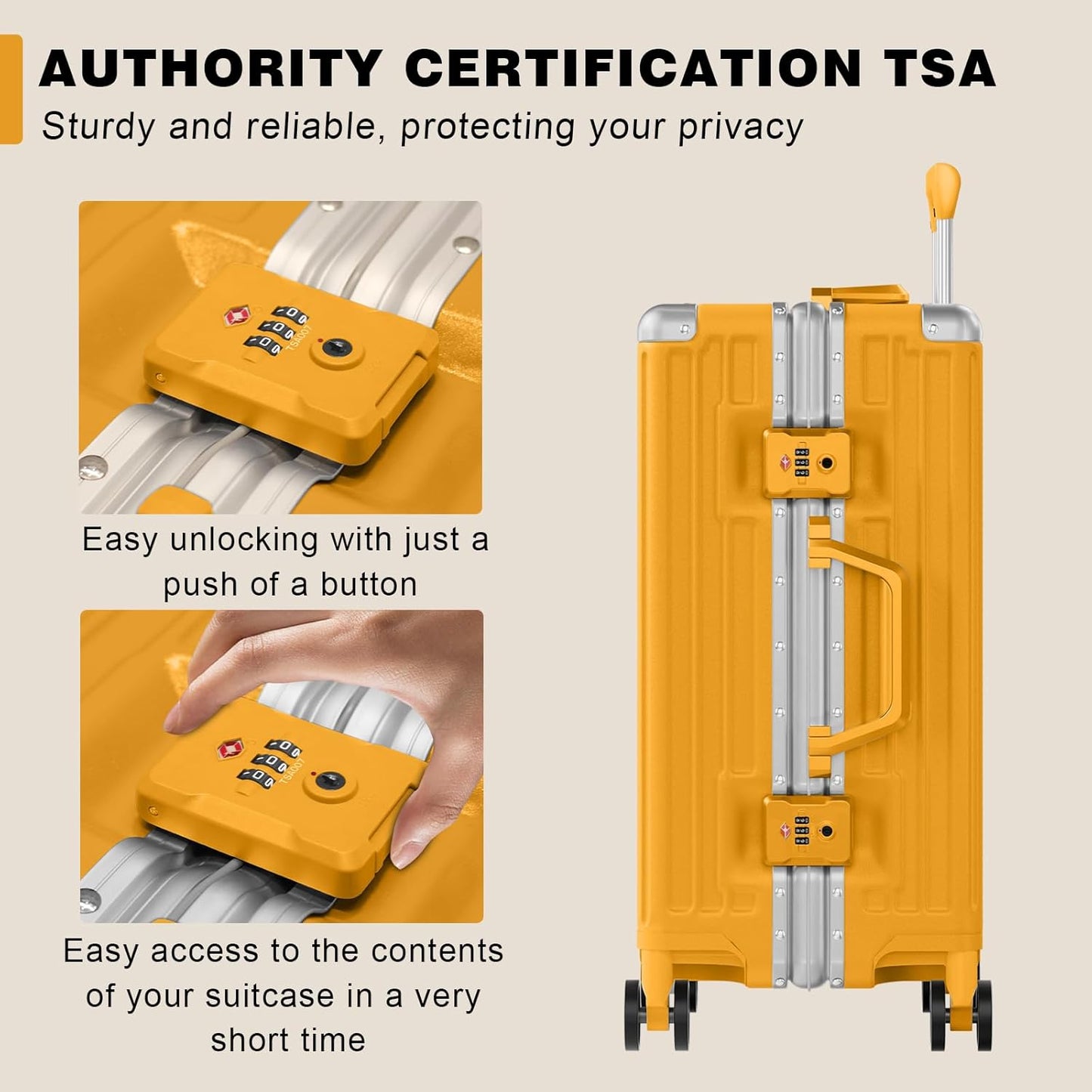 AnyZip Carry On Luggage PC+ABS Aluminum Frame Zipperless Luggage Hard Shell Suitcase with TSA Lock Double Spinner Wheels 20 Inch Orange