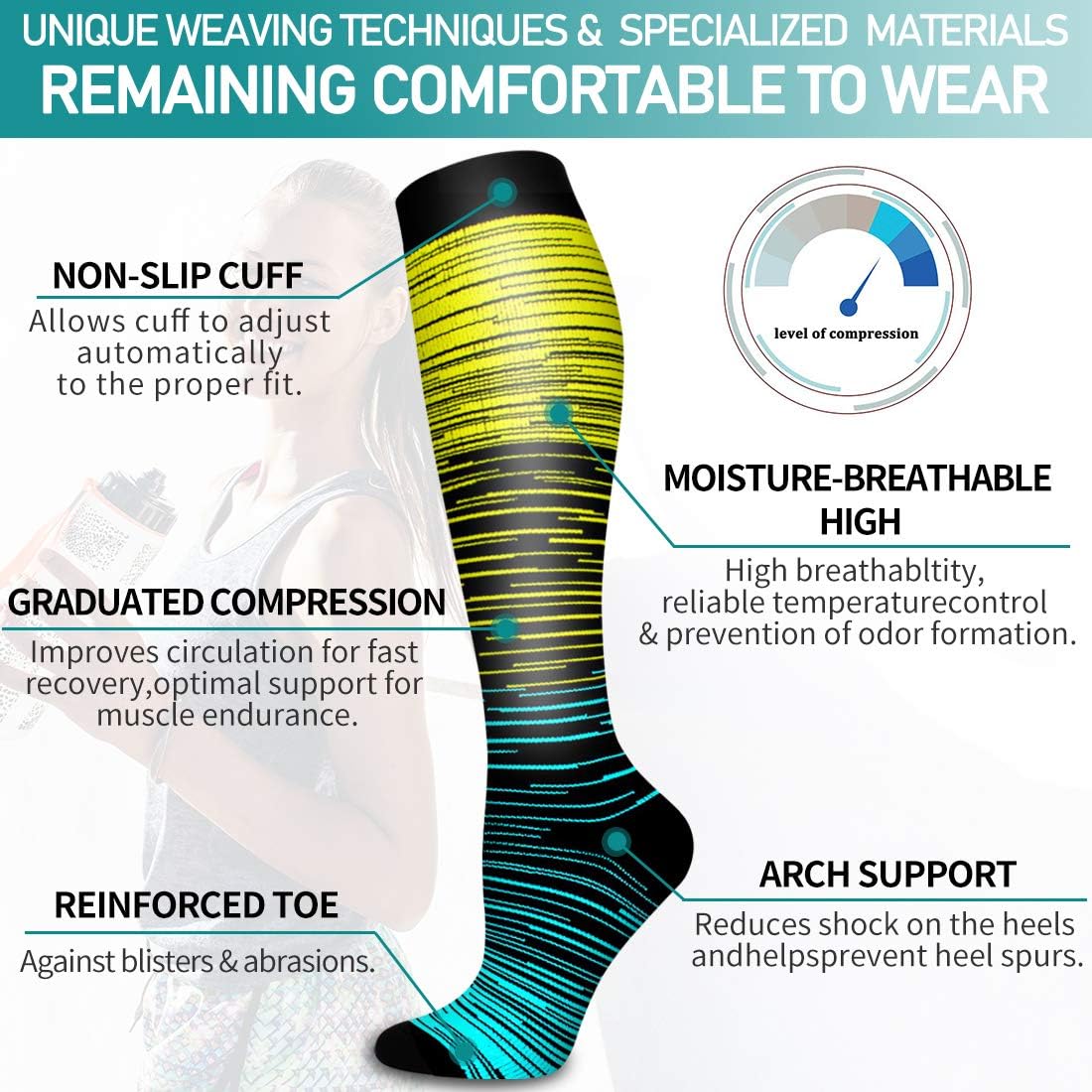 Copper Compression Socks for Women and Men(6 Pairs)-Best Support for Running, Athletic, Nursing, Travel