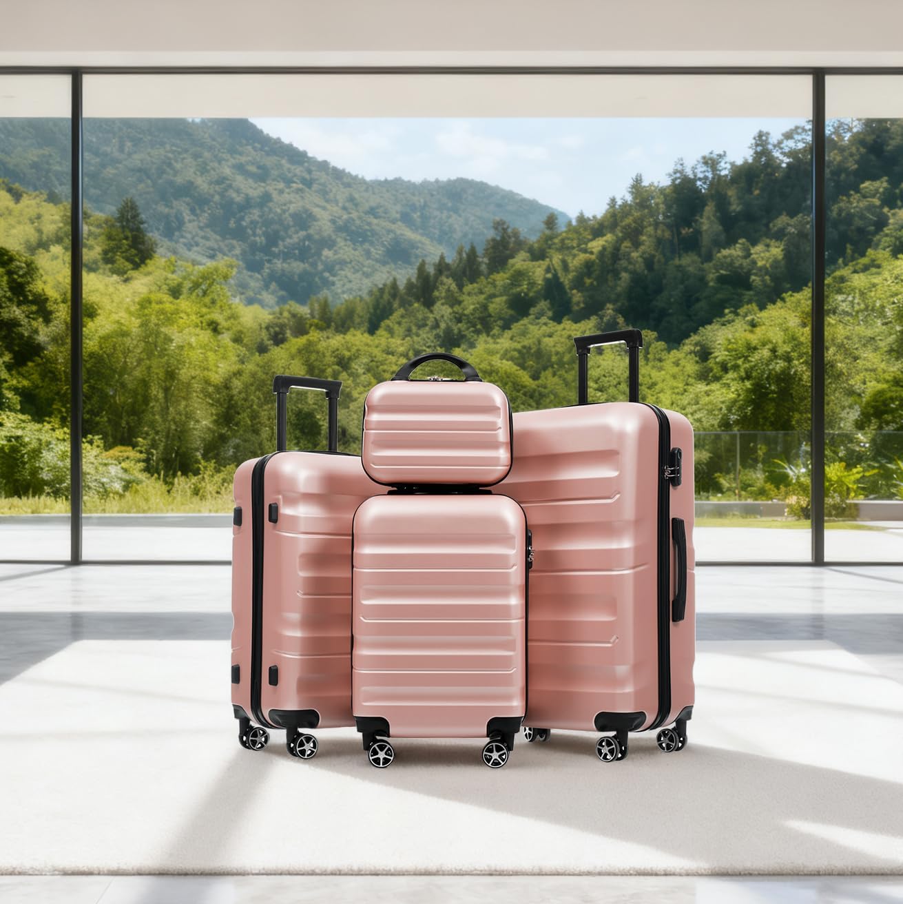 Merax Luggage Set 4 Piece, Hardshell ABS Suitcases with 8 Silent Spinner Wheels, Durable and Lightweight Travel Luggage for Family Trips