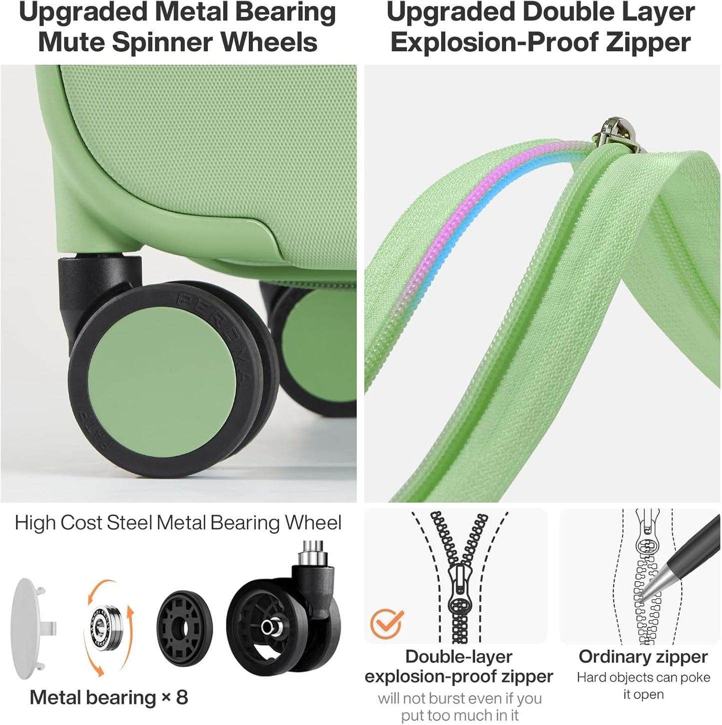 mixi Upgrade Luggage Suitcases with Spinner Wheels, Large Hardside Rolling Suitcase PC with TSA Lock Travel Case 26in Checked in, Fine Grid Avocado Green