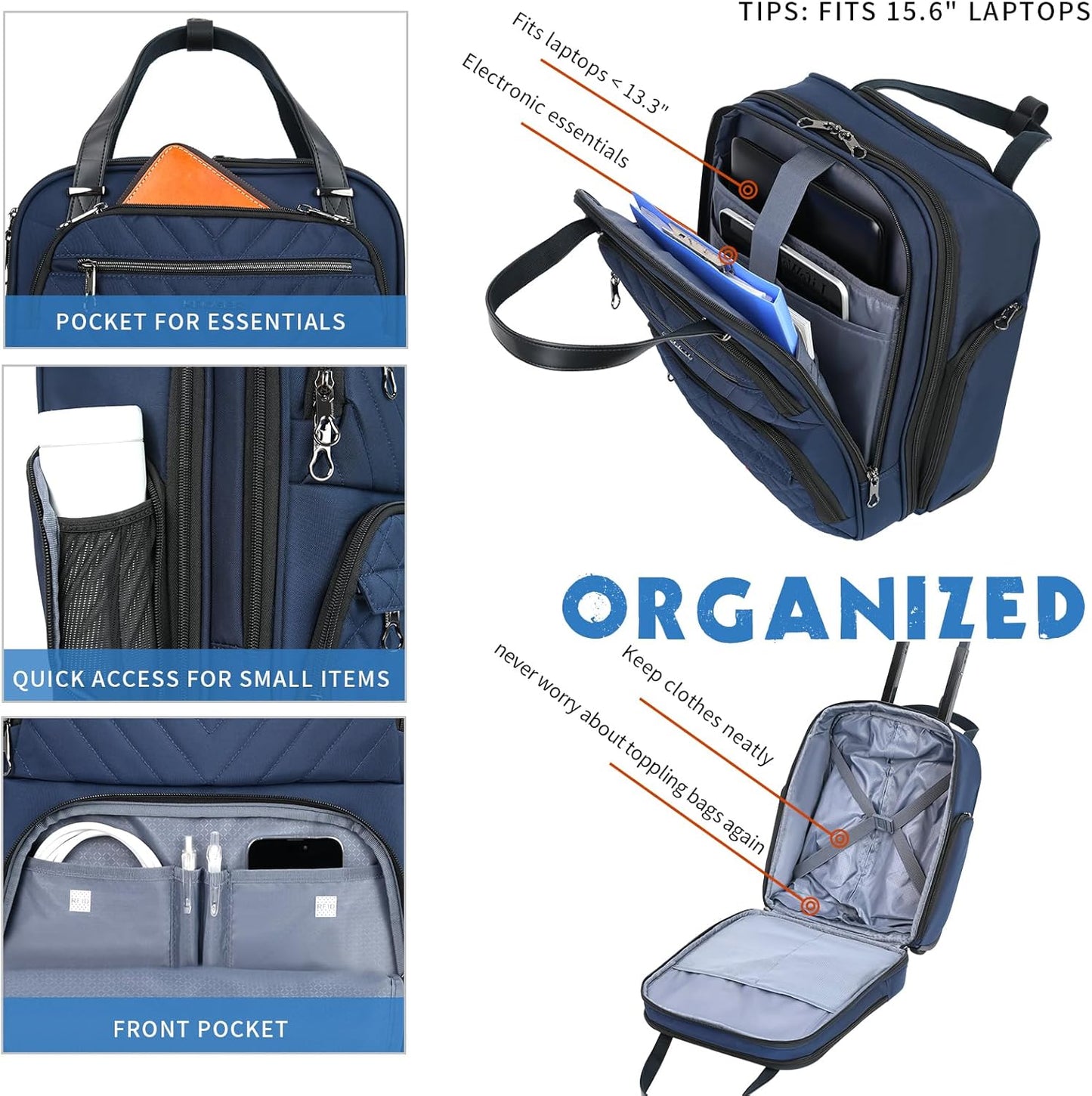 KROSER Carry On Underseat Multi-functional, 16-inch Underseater Lightweight Overnight Suitcase for Women, Navy