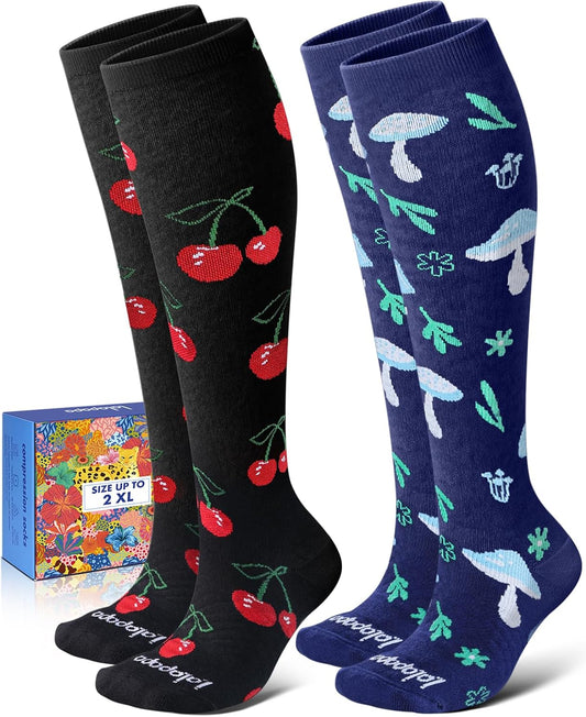 Cotton Compression Socks for Women Men - 2 Pairs 20-30mmHg Circulation Grid Arch Support Socks, Breathable