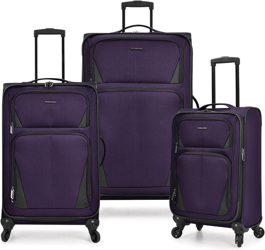 U.S. Traveler Aviron Bay Expandable Softside Luggage with Spinner Wheels, Purple, 3-Piece Set