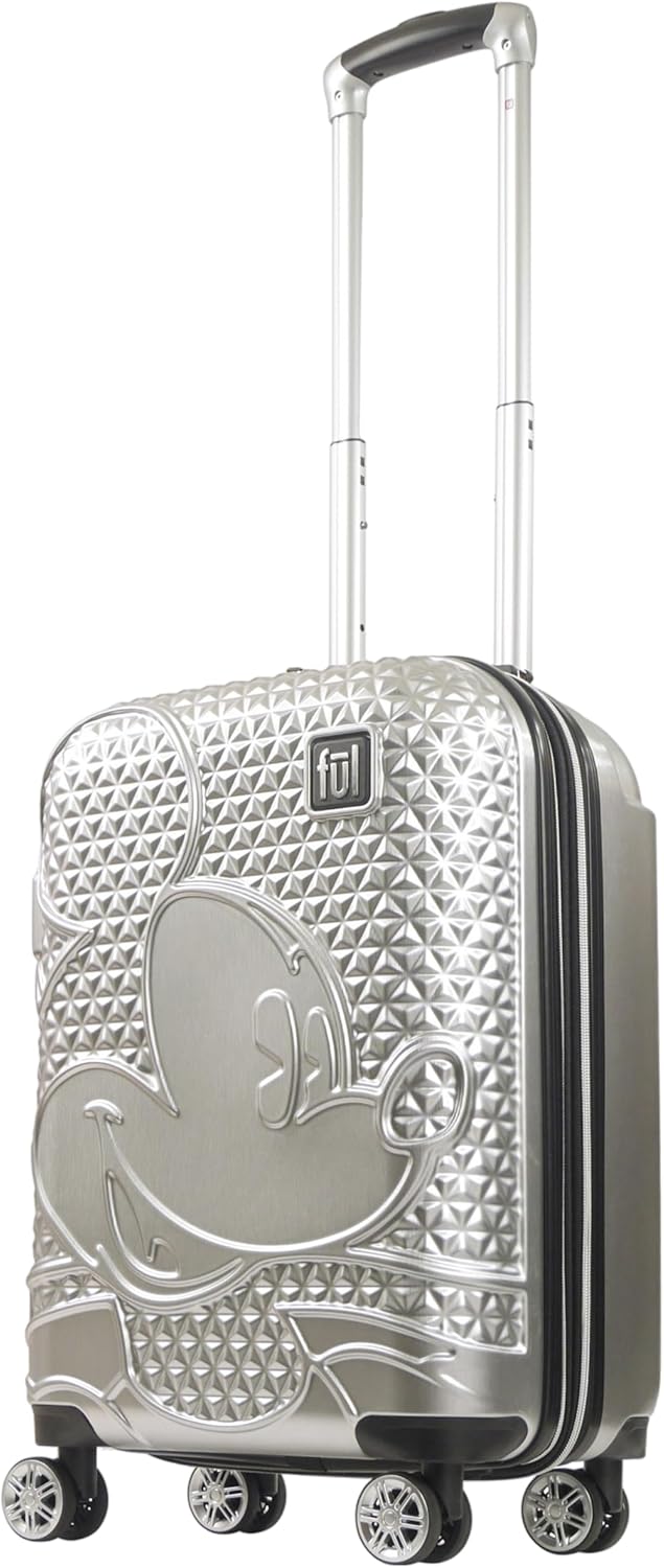 ful Disney Mickey Mouse 21 Inch Carry On Luggage, Hardside Rolling Suitcase with Spinner Wheels, Silver