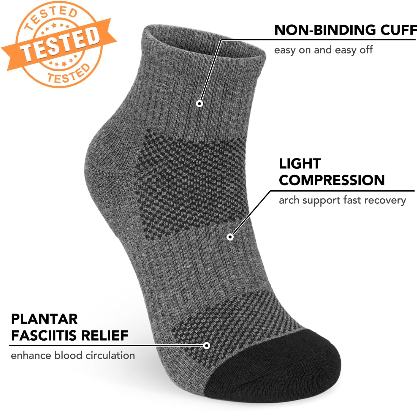 5 Pairs Copper Compression Socks for Women & Men - Ankle Plantar Fasciitis Arch Support Running Socks for Athletic