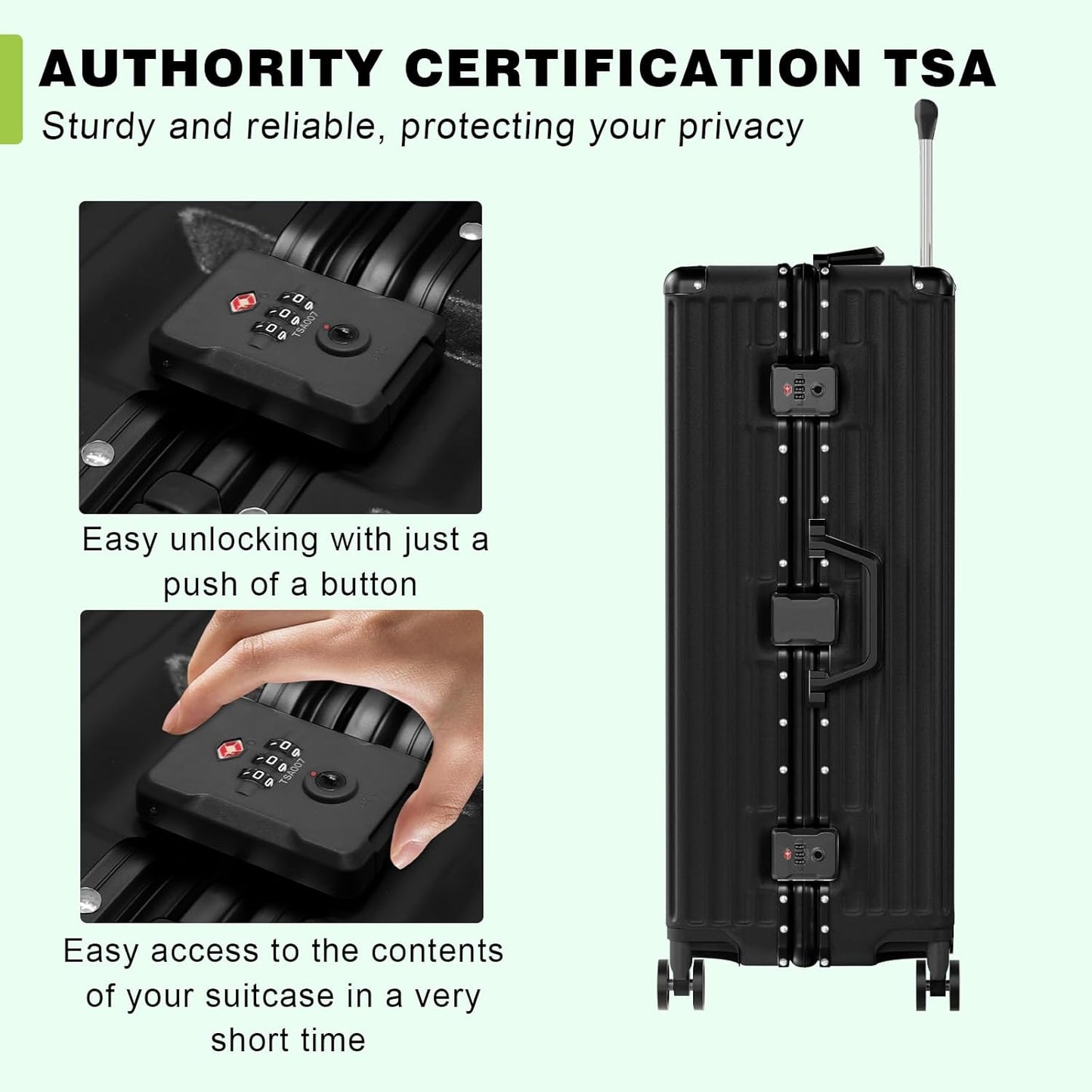 AnyZip Carry On Luggage PC+ABS Aluminum Frame Zipperless Luggage Hard Shell Suitcase with TSA Lock Double Spinner Wheels 20 Inch Black