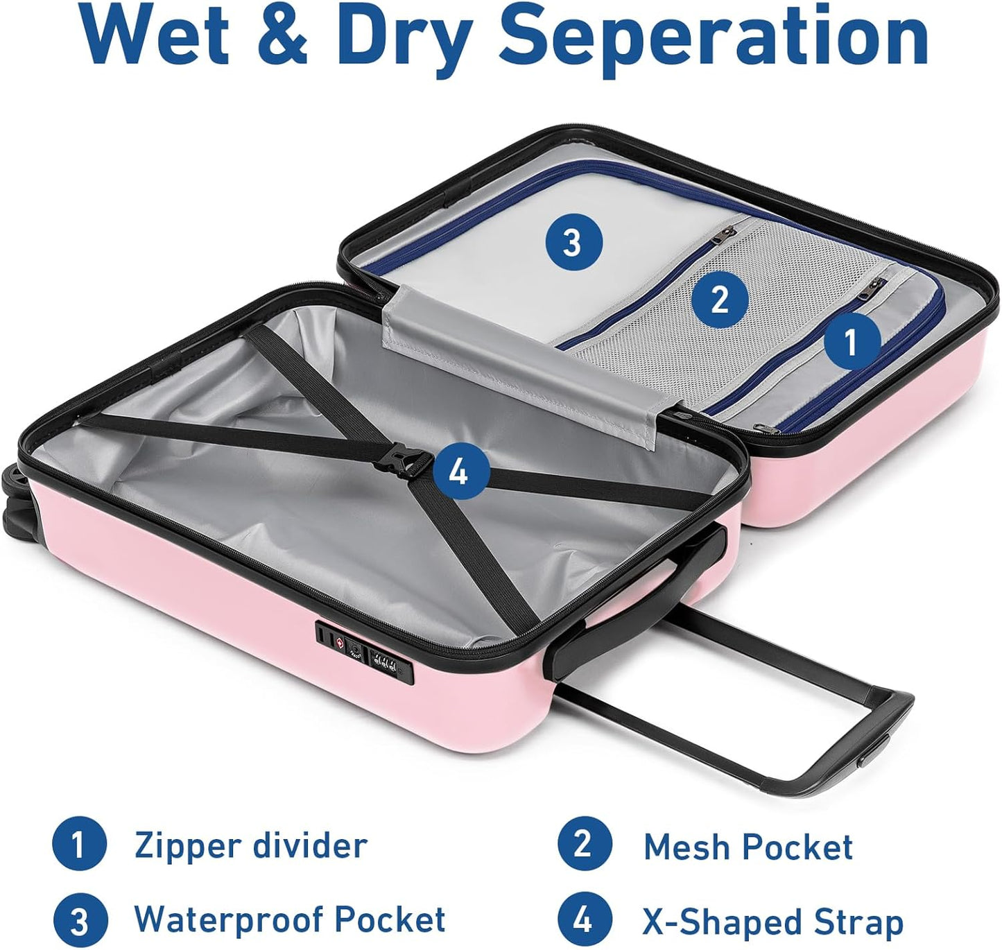 KYME Carry on luggage 22x14x9 Airline Approved Suitcase Hardshell With Double Spinner Wheels, PC+ABS TSA Lock Travel Luggage (Pink, 20" Carry On)