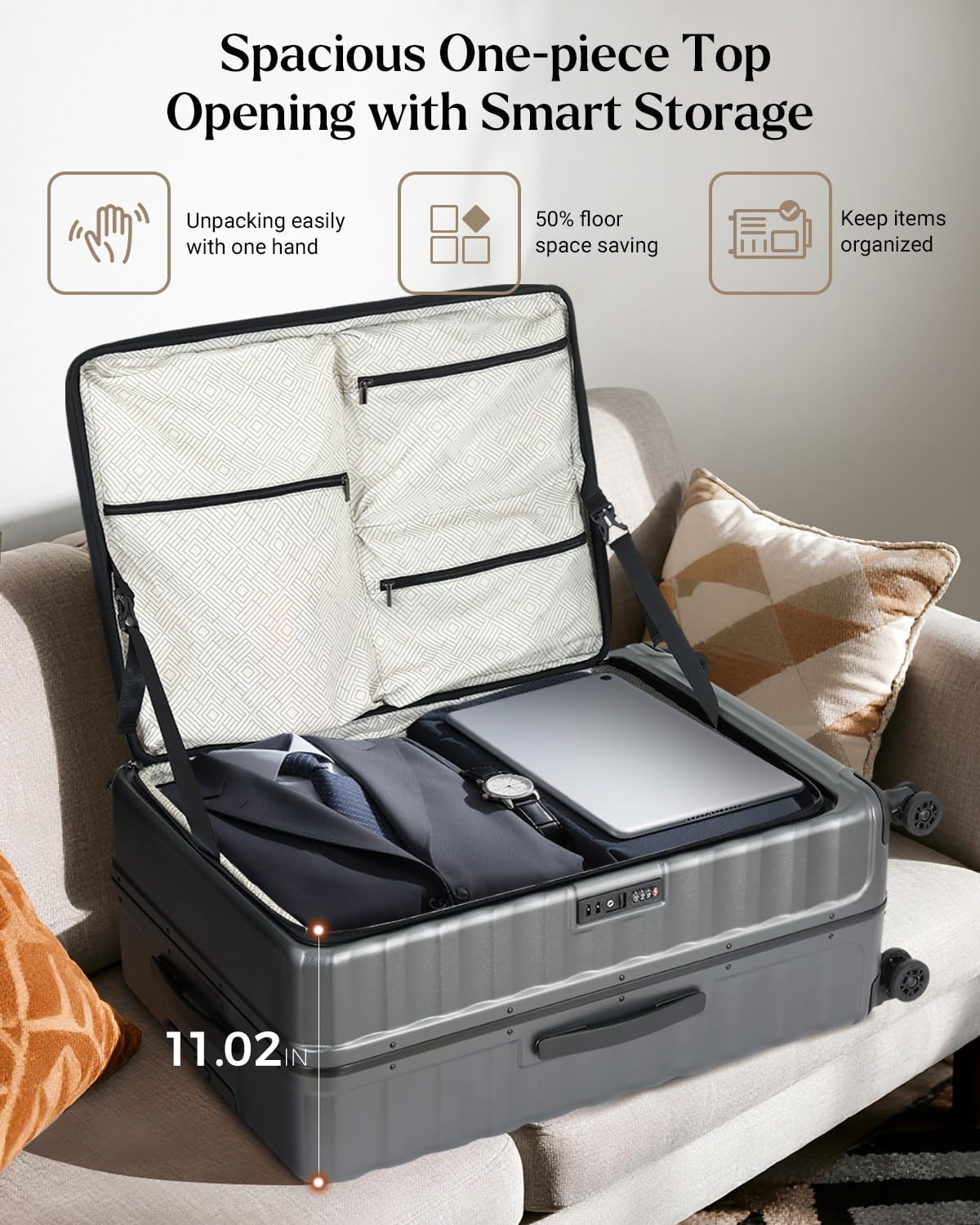 Luggage Sets 2 Pieces, 20/28 Inch PC Hardshell Suitcase with Spinner Wheels, 20 Inch Expandable Clamshell Carry On Luggage and 28 Inch Aluminum Frame Top Opening Checked Luggage (Grey)