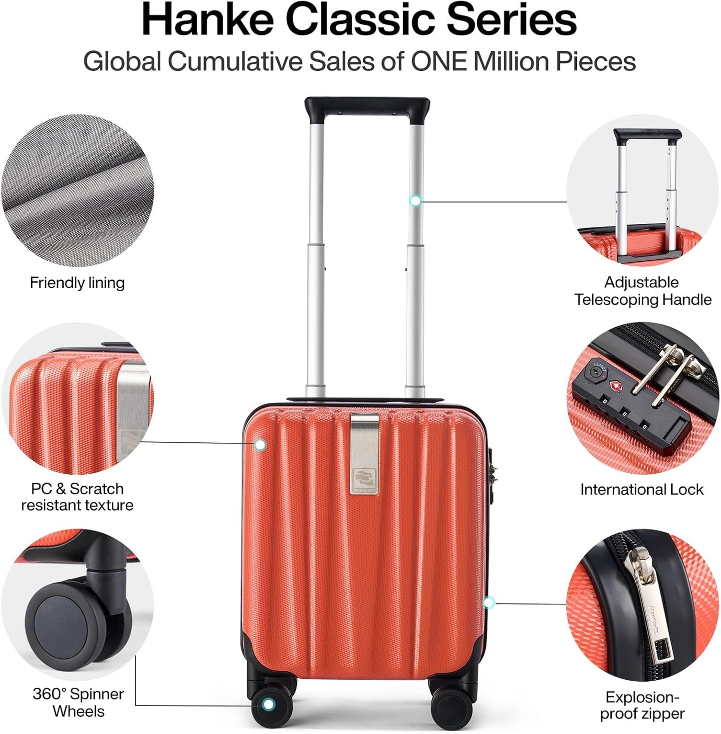 Hanke 14 Inch Underseat Carry On Luggage with Wheels Hard Shell Suitcases Lightweight Small Luggage for Weekender Mini Suitcase Carry On Bag Travel Luggage for Travel Rolling Suitcase.(Orange)