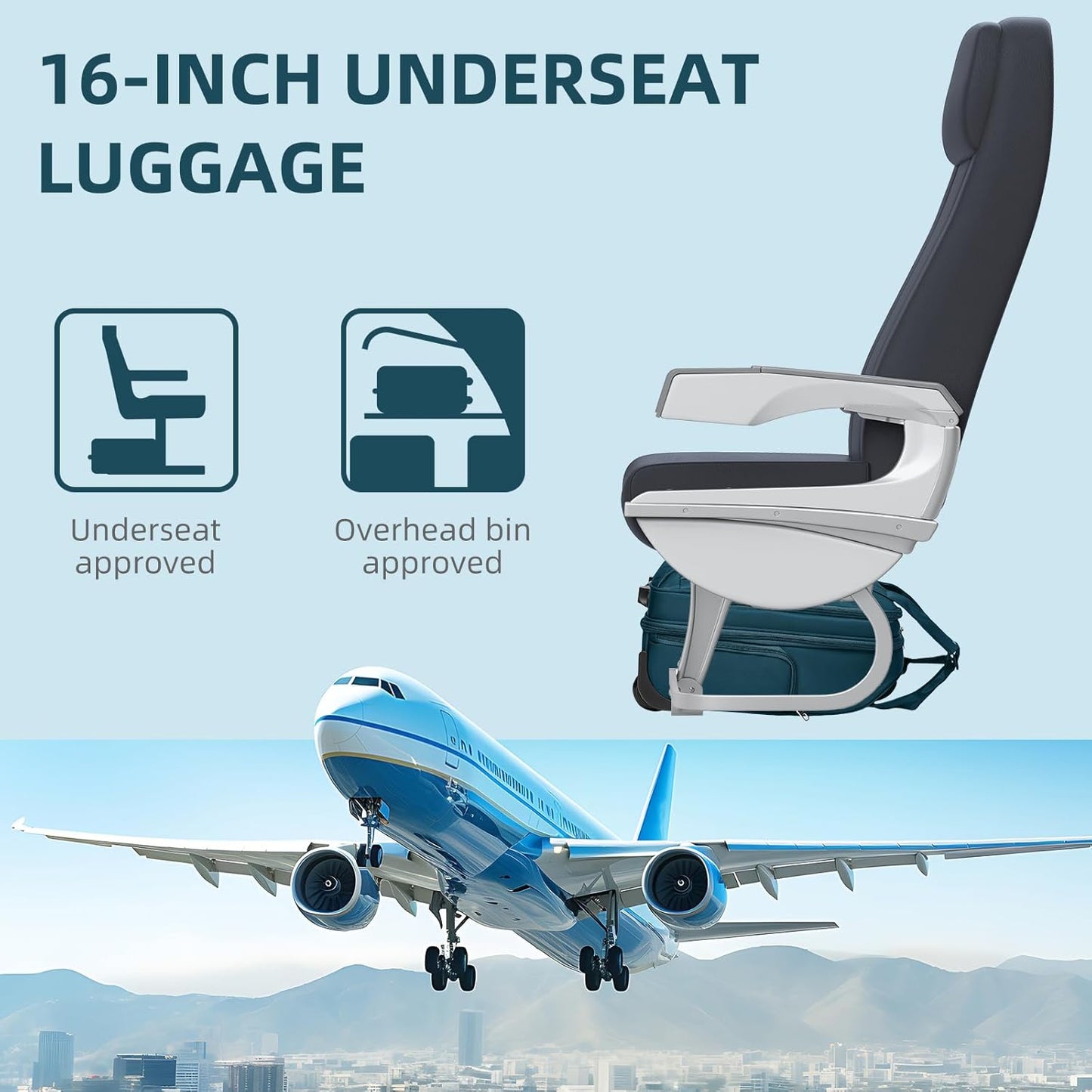 LARVENDER Underseat Carry On Luggage with Wheels Softside 16-inch Underseater Luggage Lightweight Overnight Suitcase for Men Women, Blue, 3 Piece (16/BP/TB)