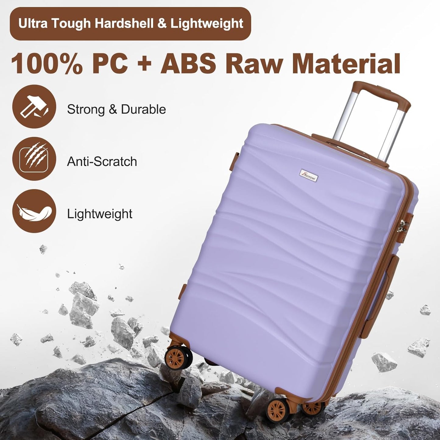 Romswi Expandable 28" Checked Luggage,Large Hardshell Suitcase with Double Spinner Wheels for 20% More Space, Airline Approved Lightweight Hardside Luggage, Scratch-Resistant & YKK Zipper,Purple