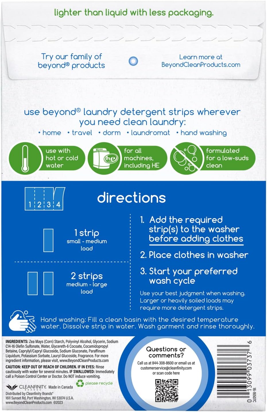 Beyond Laundry Detergent Strips [32 strips] - Fresh Linen - Eco-friendly, Hypoallergenic. Travel friendly. Dissolvable Strips.