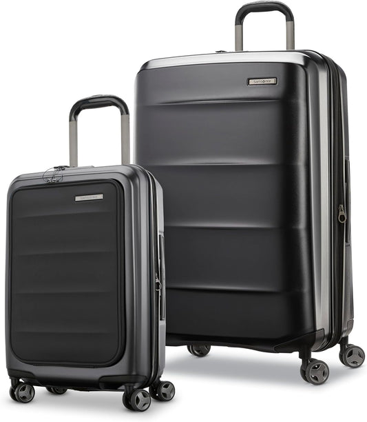 Samsonite 2 Piece Luggage Set with 21/28” Hardside Lightweight Octiv (Carry-On Pro with Front Pocket & Large Checked) Expandable, Four Spinner Wheels, Adjustable Handle, TSA Approved Lock - Black