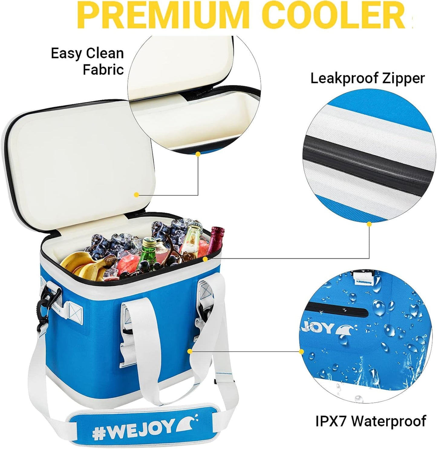 #WEJOY Insulated Camping Cooler Bag,2 Days Ice Life, Portable Waterproof Camp Coolers Lunch Bag with Leakproof Zipper for Outdoor Beach, Picnic, Hiking, Fishing, Traveling,BBQ