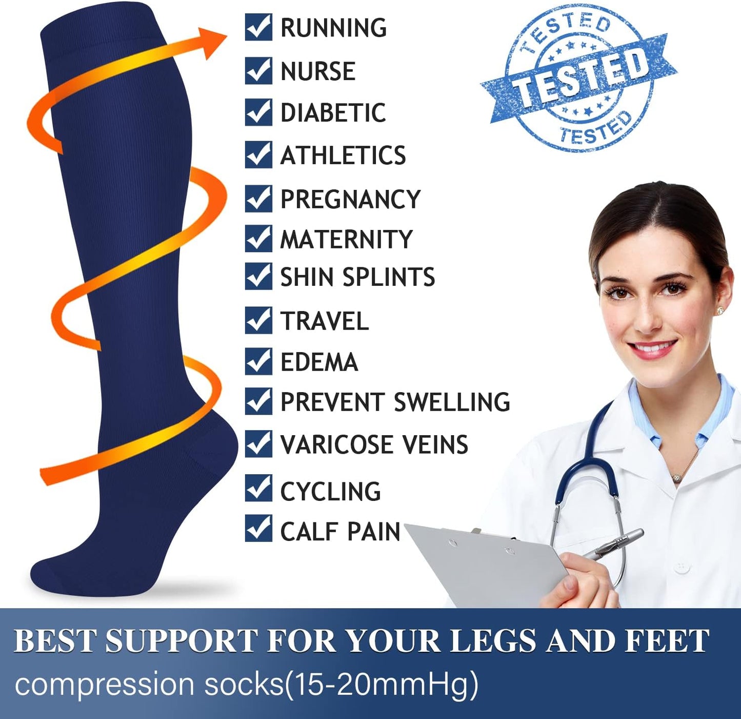 Compression Socks for Women and Men Circulation (3 Pairs) is Best Support for Running Athletic Cycling Hiking