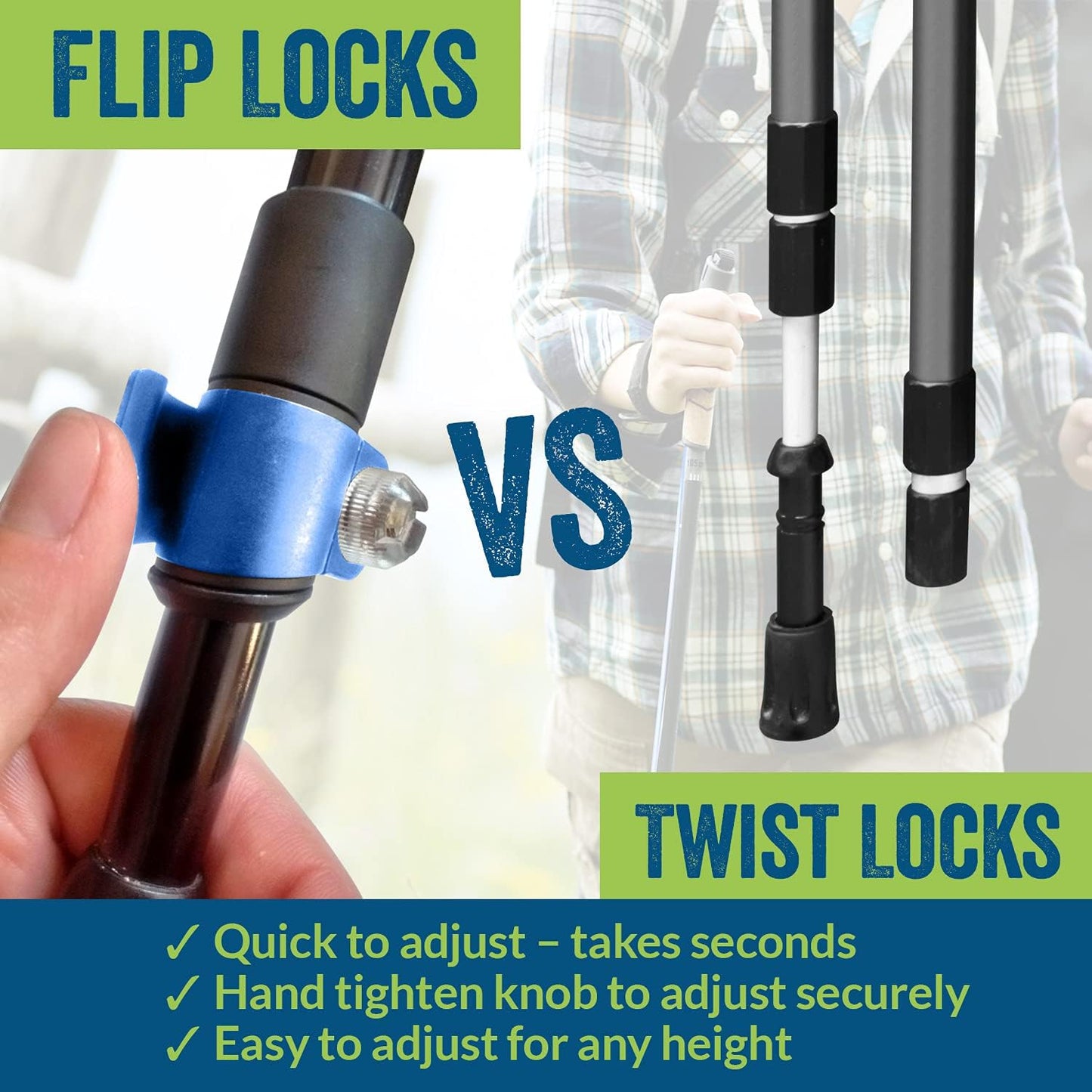 Official Nordic Walking Poles - True Classic Nordic Glove Grips, Lightweight, Adjustable, and Collapsible -2 Pieces w/flip Locks, Detachable Feet and Travel Bag by York Nordic - Heights 5'4"-6'2"