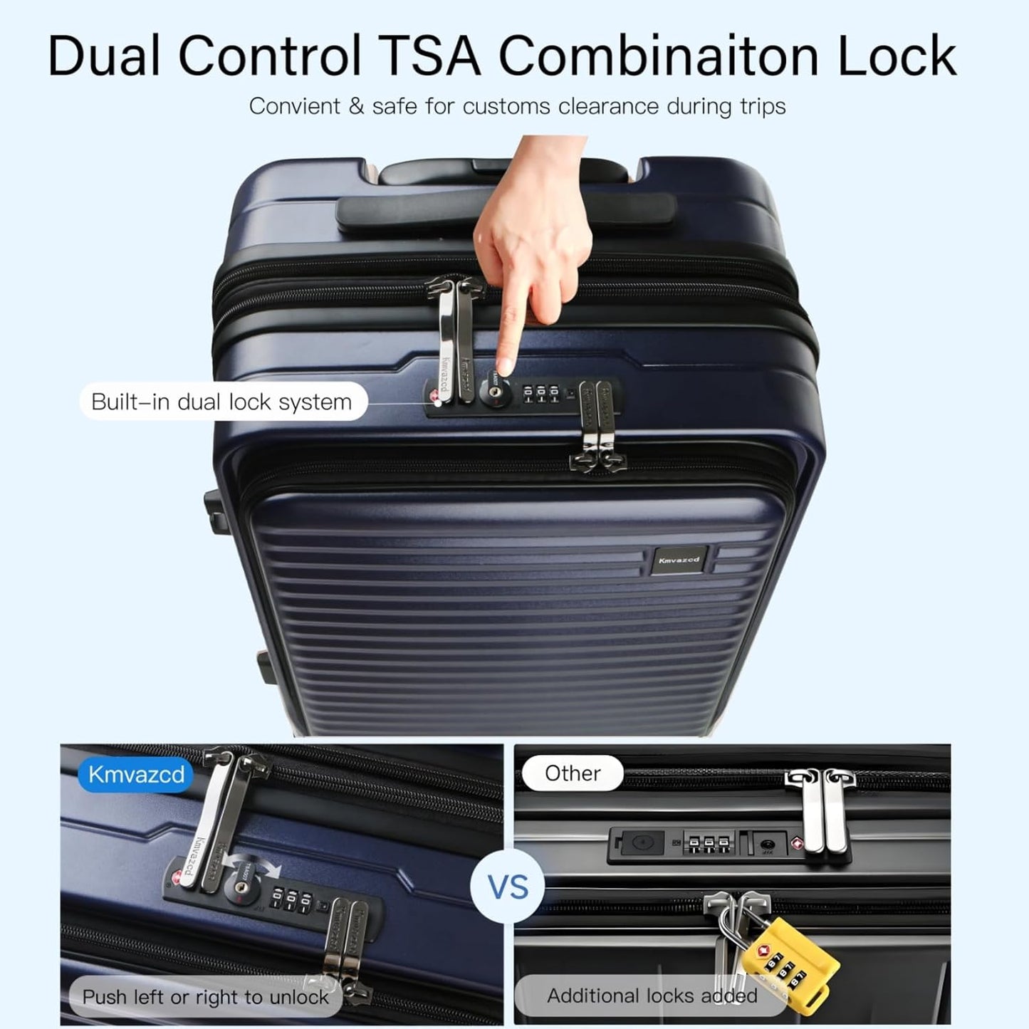 Carry On Luggage Airline Approved, 20 Inch Expandable PC Hardside Lightweight Suitcases with Spinner Wheels and TSA Lock (Dark Blue, 20 Inch)