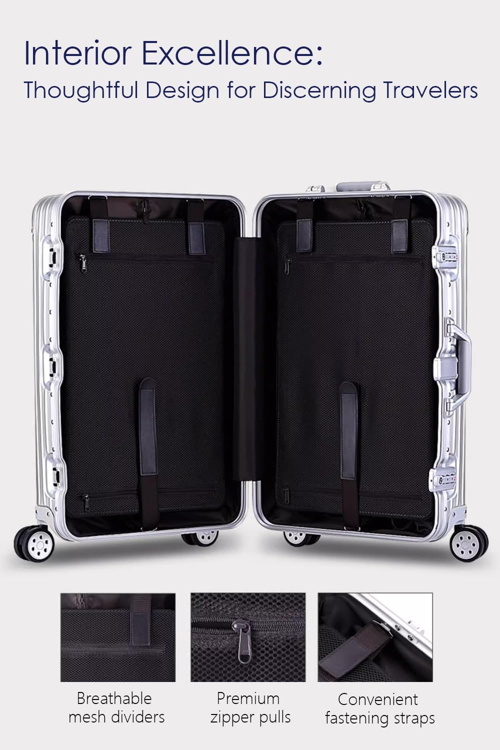 HotWay 24 Inch All Aluminum Checked In Luggage with Wheels, Hard Shell Zipperless Suitcase with TSA Locks, Silver Travel Luggage (22x14x9 Airline Approved)