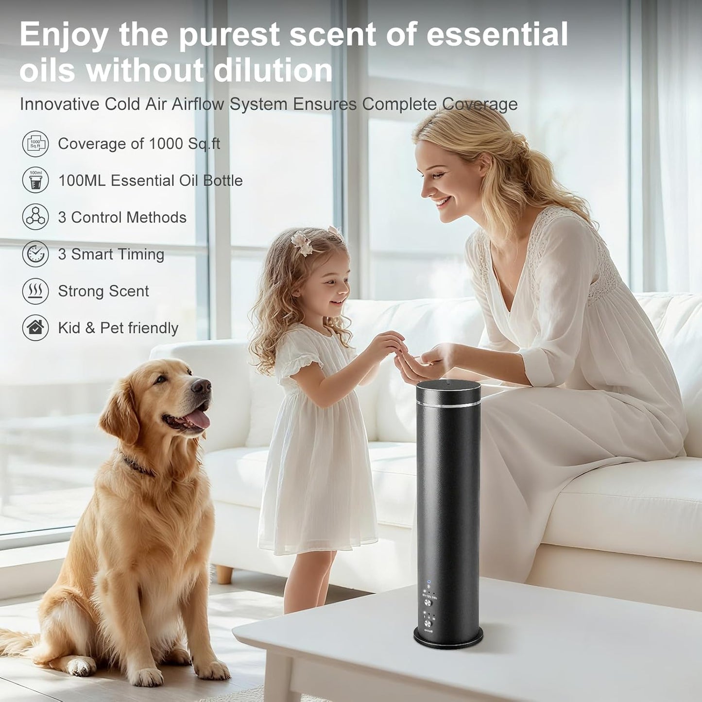 Waterless Essential Oil Diffuser Large Room Scent Diffuser for Home, Office, Hotel and Spas - Aromatherapy Diffuser Fragrance Oil Machine, Remote Control, Timer, Black