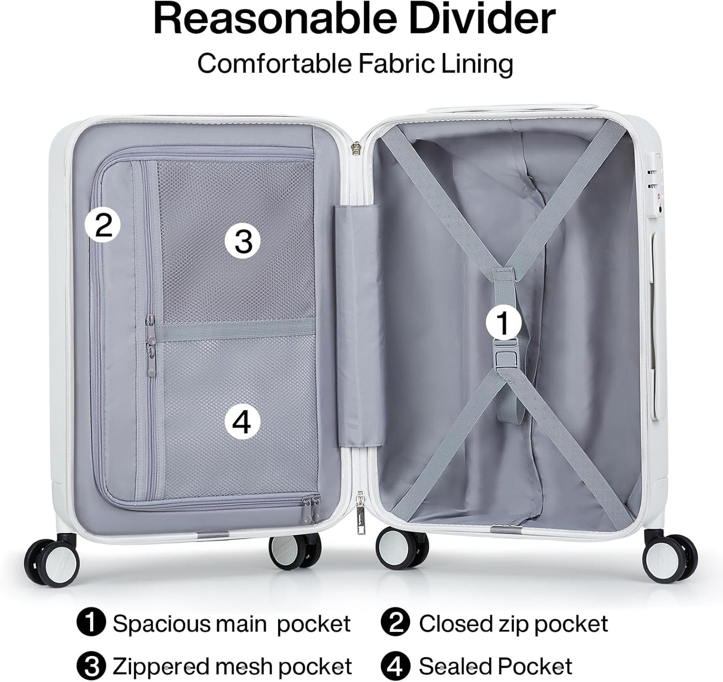 Hanke Luggage Sets 2 Piece with Spinner Wheels, 20/28 Inch Hard Shell Suitcases Set TSA Approved Luggage Travel Rolling Large Luggage(Smoke White)