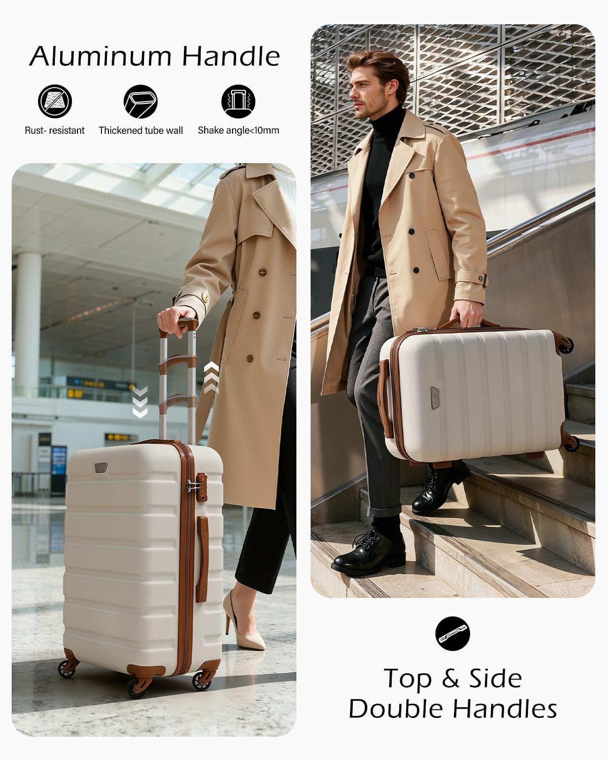 Coolife Luggage 3 Piece Set Suitcase Spinner Hardshell Lightweight TSA Lock (apricot white, 3 piece set(20in24in28in))