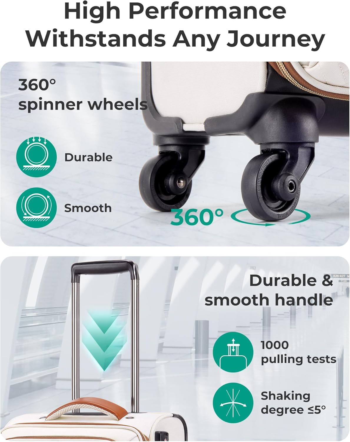 BAGSMART Underseat Carry On luggage Airline Approved, 16-inch Small Softside Underseater Travel Suitcase with Spinner Wheels Overnight Bag Small Rolling Carry-on for Women Men Weekender,Beige