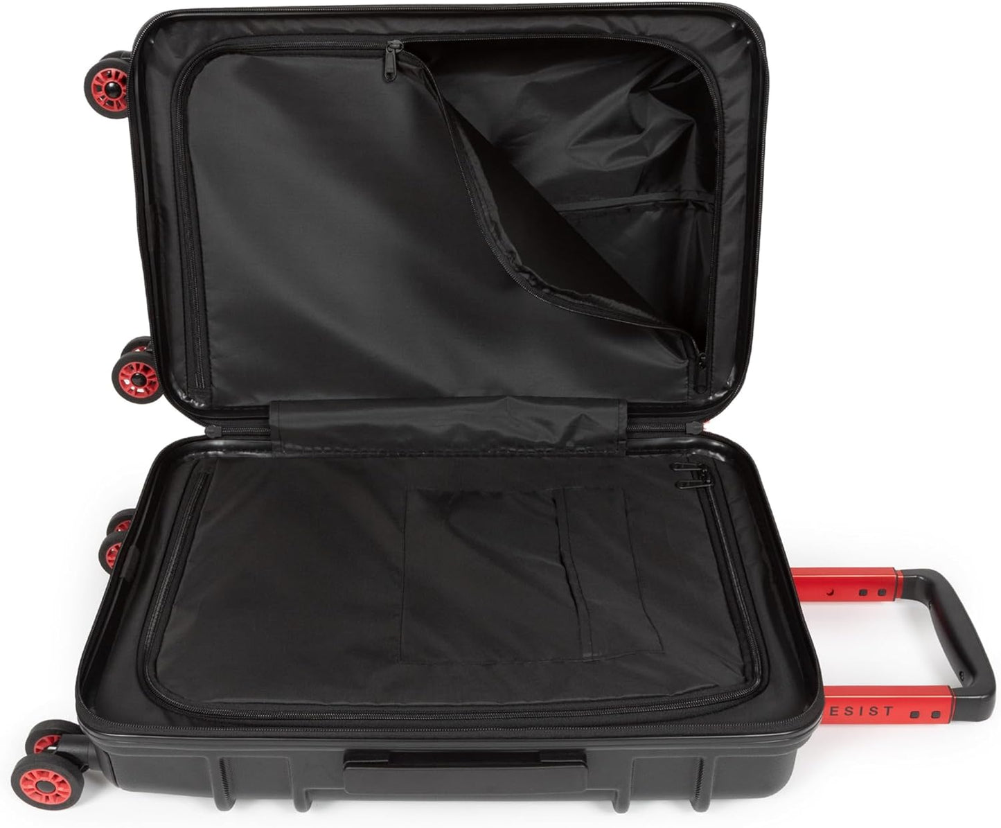EASTPAK Resist'R Zip Cabin – 28L Hardshell Carry-On with Dual Compartments, 360° Spinner Wheels, TSA Lock & Telescopic Handle, Black