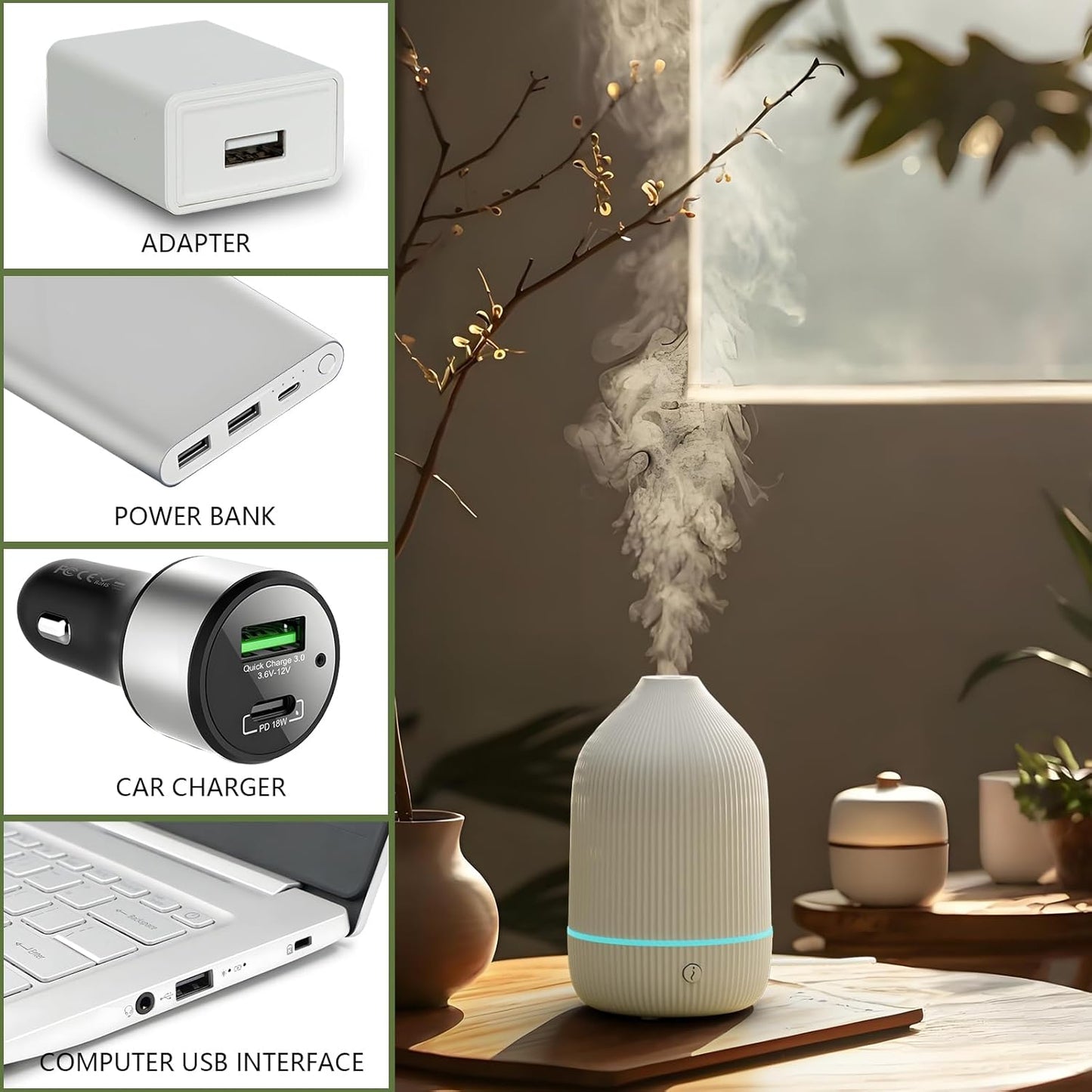 SOICARE Small Essential Oil Diffuser, 100ML Mini Aromatherapy With USB Cable & Adapter, 7 Color Changing USB Powered Aroma Scent for Home/Room/Office/Travel/Gift