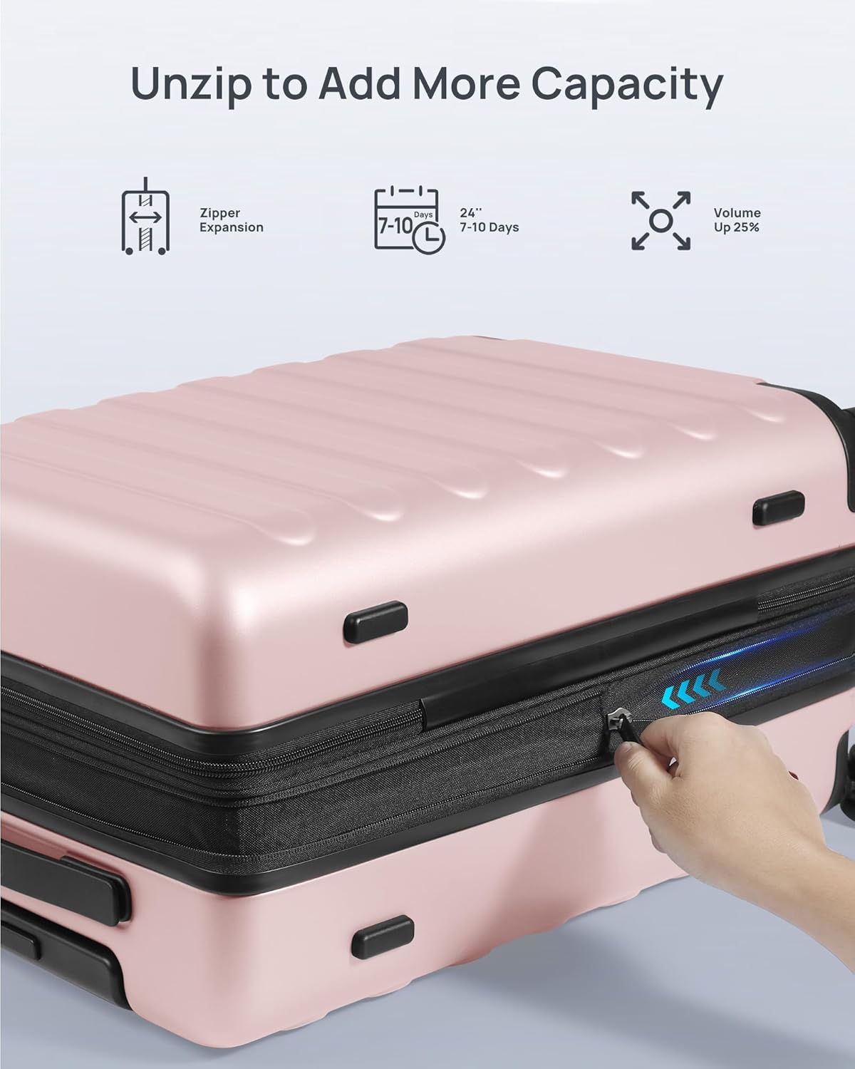 NINETYGO Medium Checked Luggage 24 Inch, Checking In Luggage with Smooth Spinner Wheels, Expandable, Hard Shell PC Suitcase, Lightweight Travel Luggage, TSA Approved (Pink, Rhine Max)