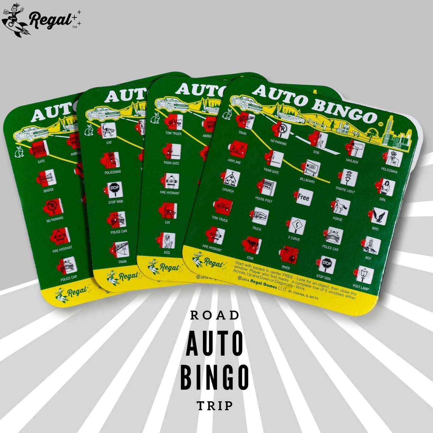Regal Games Finger-Tip Shutter Bingo Cards with Sliding Windows - Auto Bingo Game Set - Assorted Travel Game for Adults & Kids - Reusable, No Chips & Daubers Needed - 4 Packs - Green
