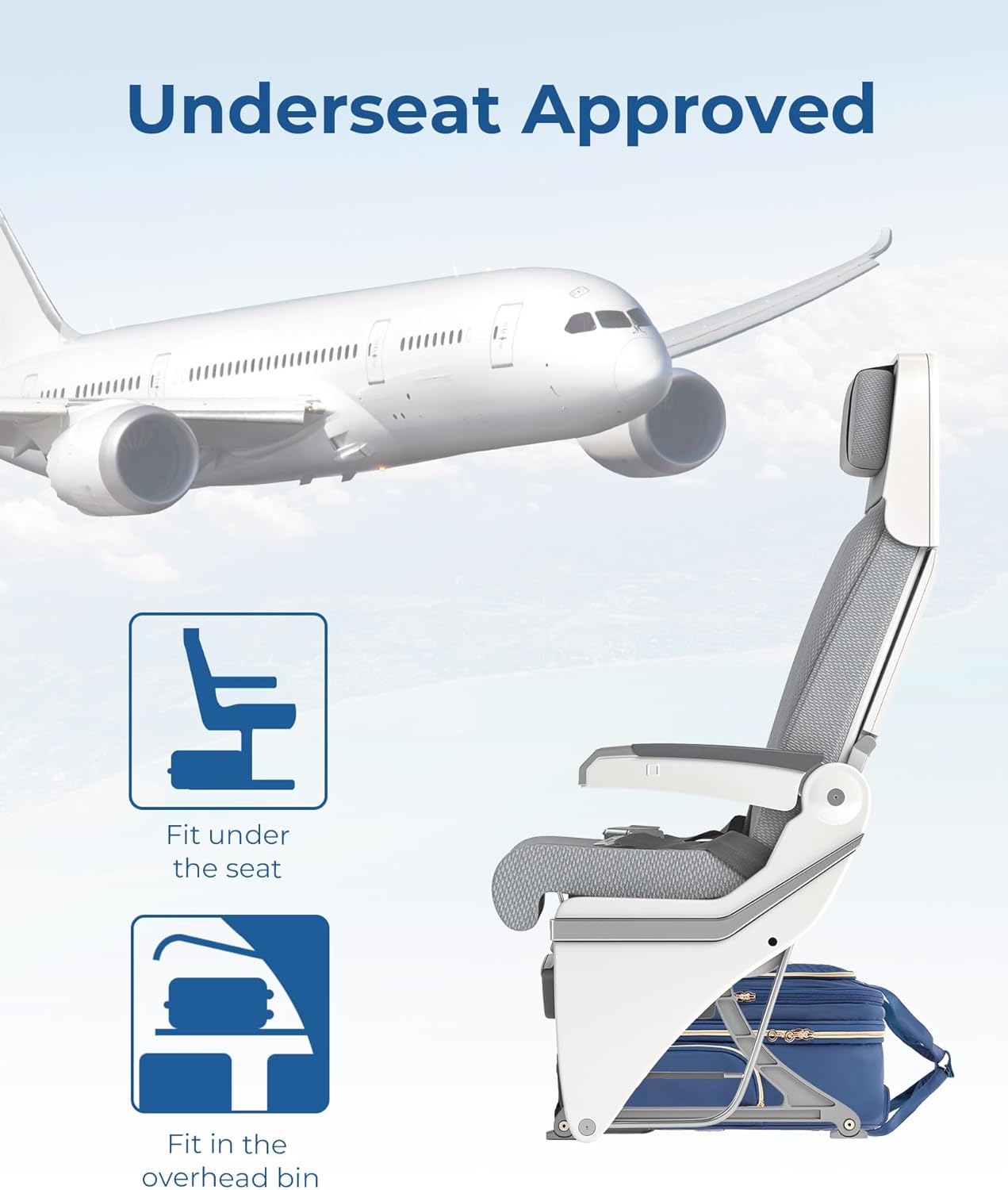 BAGSMART Underseat Carry On Luggage Airline approved,16-inch Small Underseater Softside Travel Suitcase with Wheels Lightweight Overnight Rolling Carry-on Luggage for Women Men Weekender,Dark Blue