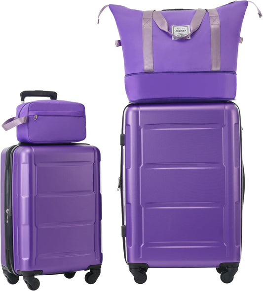 Merax Luggage Sets 2 Piece Suitcase Set, Hardshell 20 IN & 28 IN Suitcase Set with Duffel Bag, Travel Suitcases with Spinner Wheels and TSA Lock(Purple)