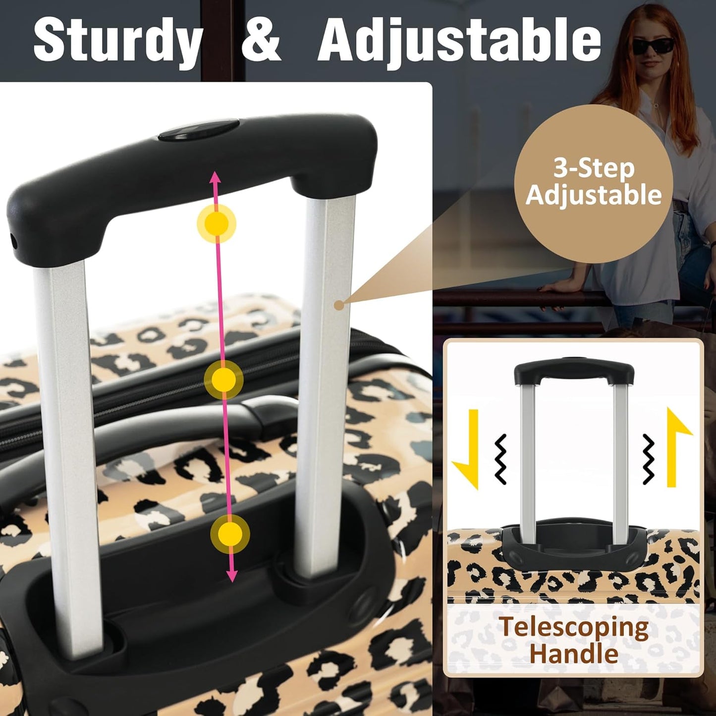 Merax Luggage Sets 3 Piece, Hardside Expandable Suitcase Set with Spinner Wheels, Lightweight Leopard Luggage 20+24+28 IN,Leopard Brown