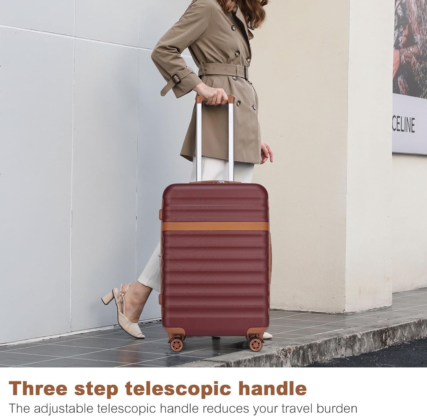 Kono Medium Sized Checked Luggage, 24 Inch Expandable with Spinner Wheels, TSA Lock, ABS + PC Lightweight Travel Suitcase with Larger Capacity and Lighter Weight, Burgundy