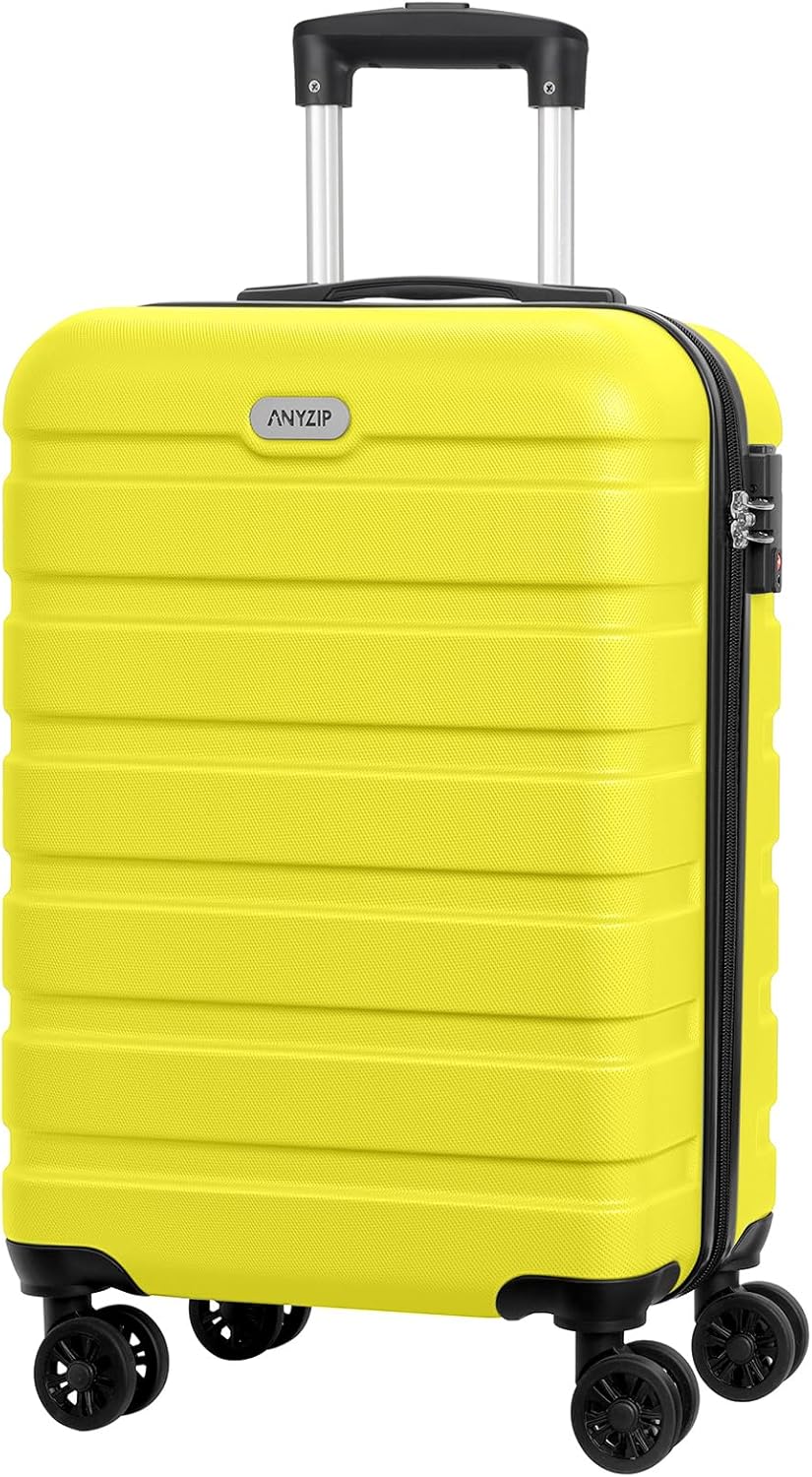 AnyZip Luggage PC ABS Hardside Lightweight Suitcase with 4 Universal Wheels TSA Lock Carry-On 20 Inch Yellow