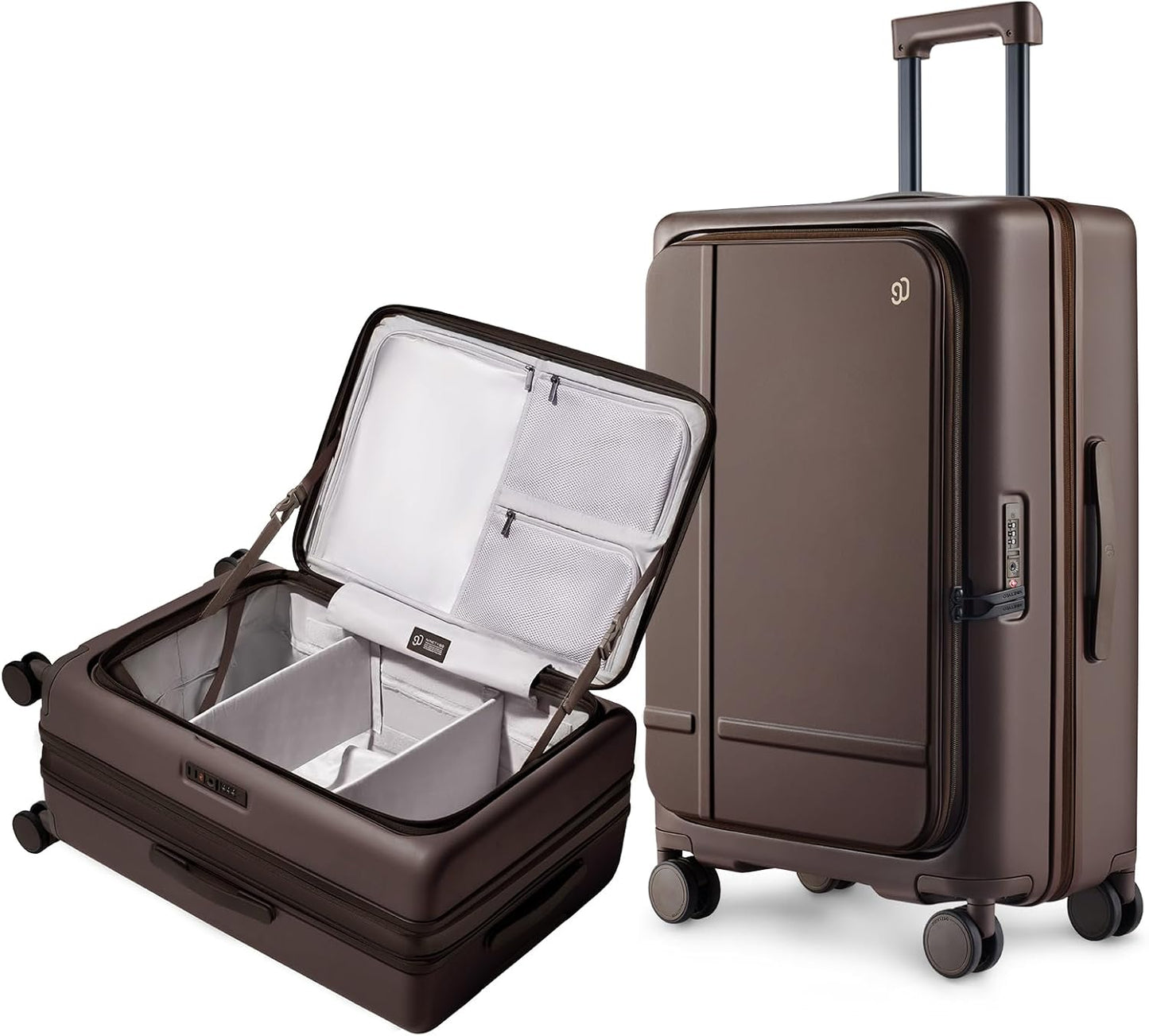 NINETYGO Medium Checked Luggage 25 Inch, Flat Top Opening Checking In Luggage with Cup Holder, Expandable, Coffee-Infused PC Hard Shell, Eco-Friendly, TSA Lock, 360° Spinner Wheels (Americaco)