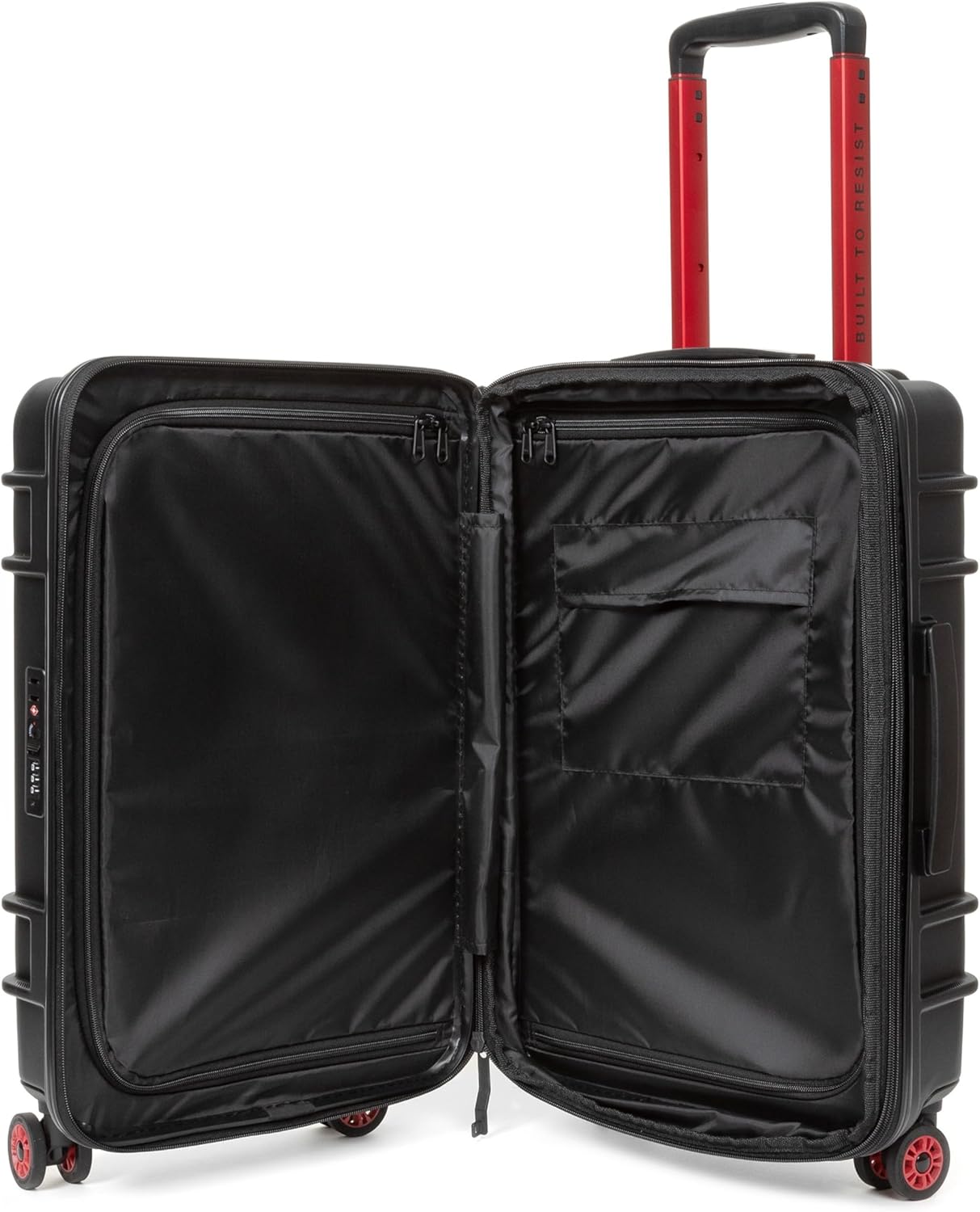 EASTPAK Resist'R Zip S – 34L Hardshell Suitcase with Dual Compartments, TSA Lock, Silent 360° Spinner Wheels & Water-Resistant Design, Black