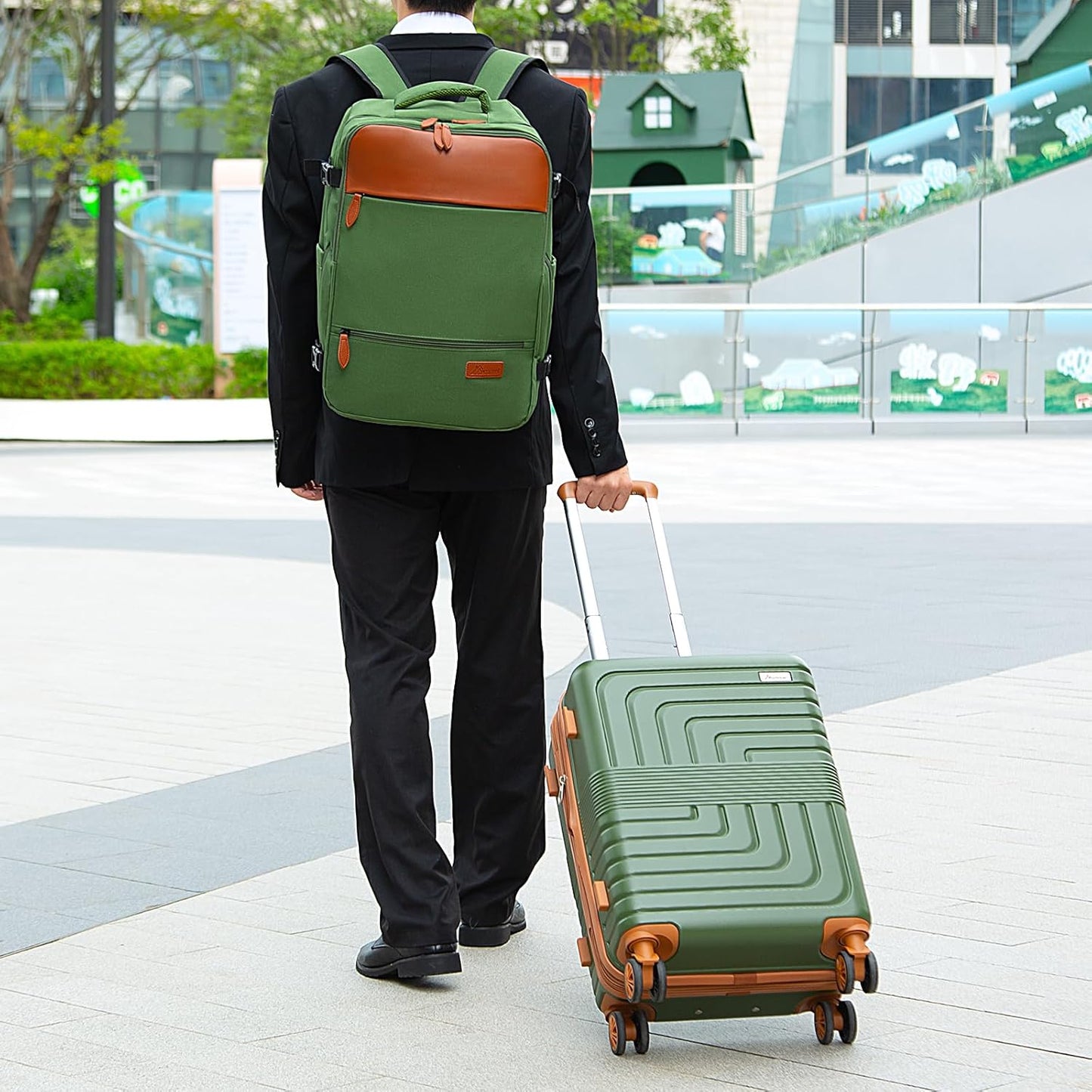 Romswi Luggage Sets 2 Piece22In, Expandable 22x14x9 Carry On Luggage with Travel Backpack, PC+ABS Hardside Suitcase Set with TSA Lock, Durable Carry On Suitcase with Spinner Wheels Green