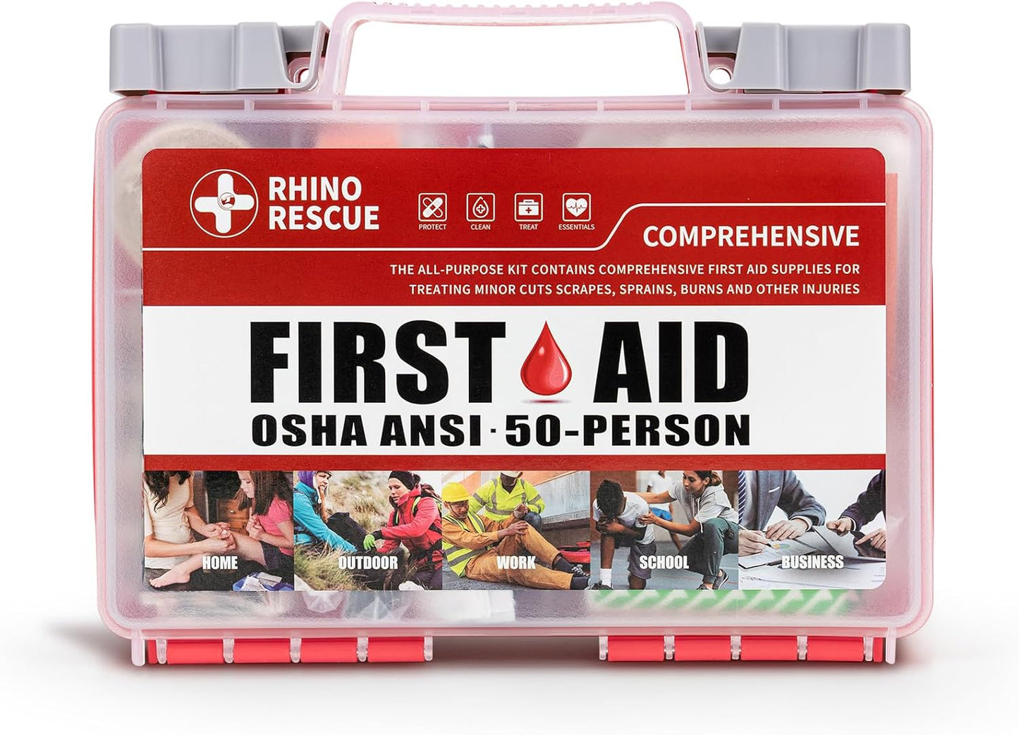 RHINO RESCUE 266 Pieces All-Purpose First Aid Kit, Home & Office Emergency Medical Supplies, Ideal for School, Car, Outdoor, Travel & Camping