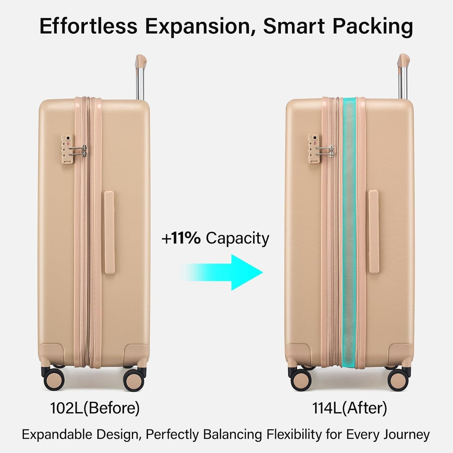 Hanke Expandable 28 Inch Luggage with Spinner Wheels, Hardside Large Suitcase, All-PC Hard Shell Checked Luggage, TSA Lock, Durable Checked-Large (Cuba Sand, 114L)