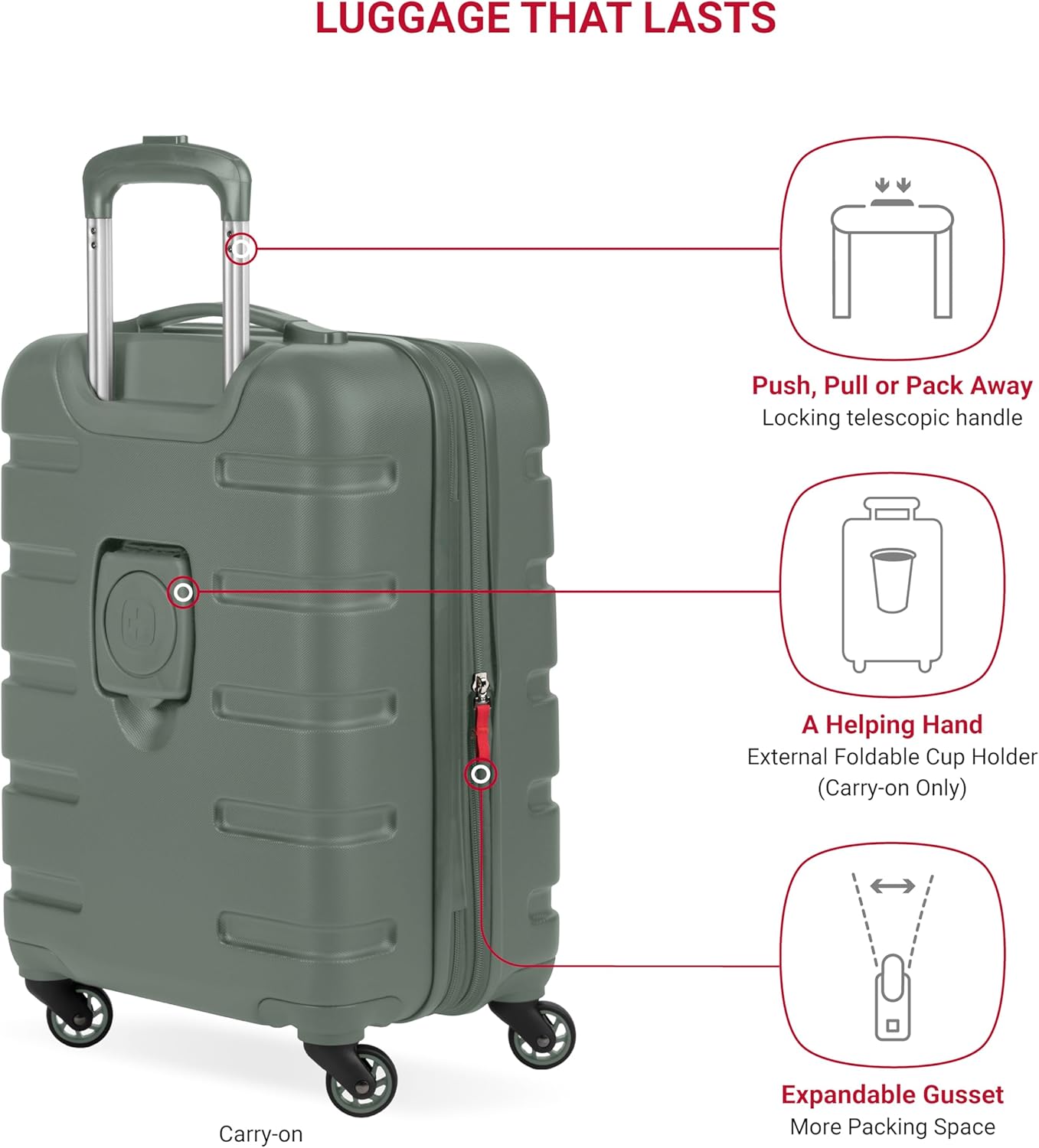 SwissGear 7366 Hardside Expandable Luggage with Spinner Wheels, Olive, 2-Piece Set (19/27)