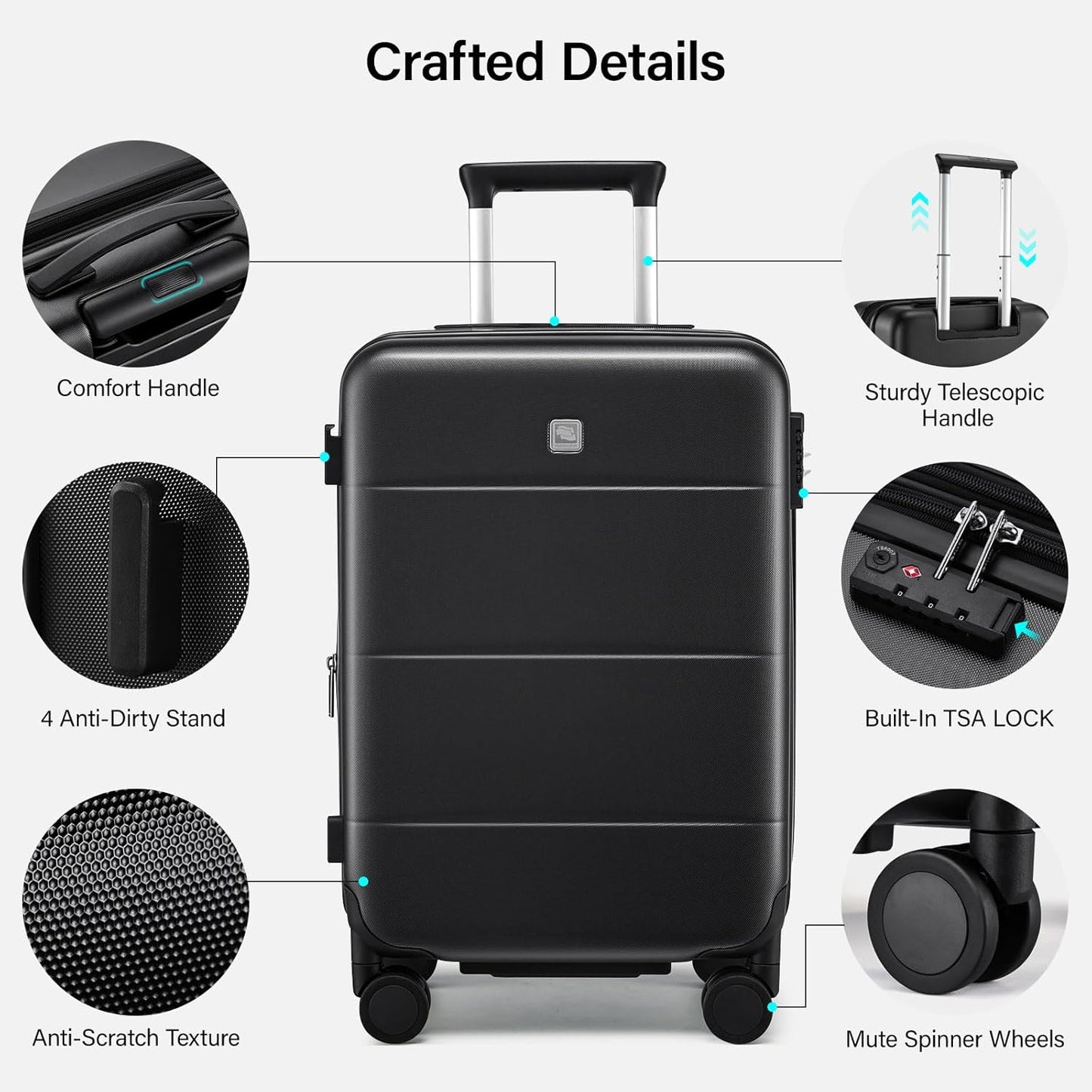 Hanke Expandable Luggage Sets 2 Piece with Spinner Wheels, 20/28" Hardside Carry On Luggage Large Suitcase, All-PC Hard Shell Luggage, TSA Lock, Lightweight Durable (Jet Black)